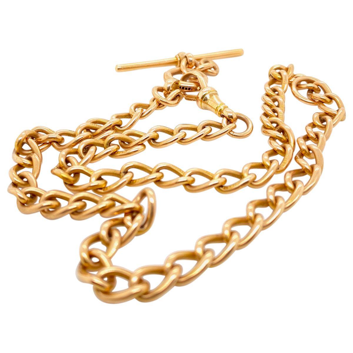 15 Karat Yellow Gold English Fob Curb Link Chain Necklace In Good Condition In QLD , AU