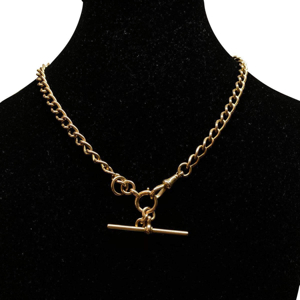Women's 15 Karat Yellow Gold English Fob Curb Link Chain Necklace