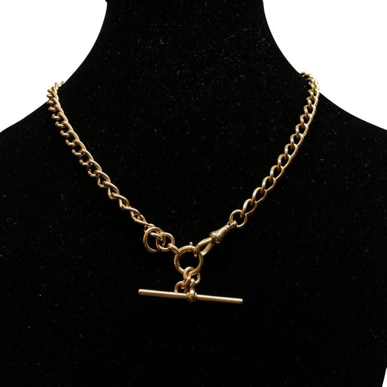 15 Karat Yellow Gold English Fob Curb Link Chain Necklace at 1stDibs