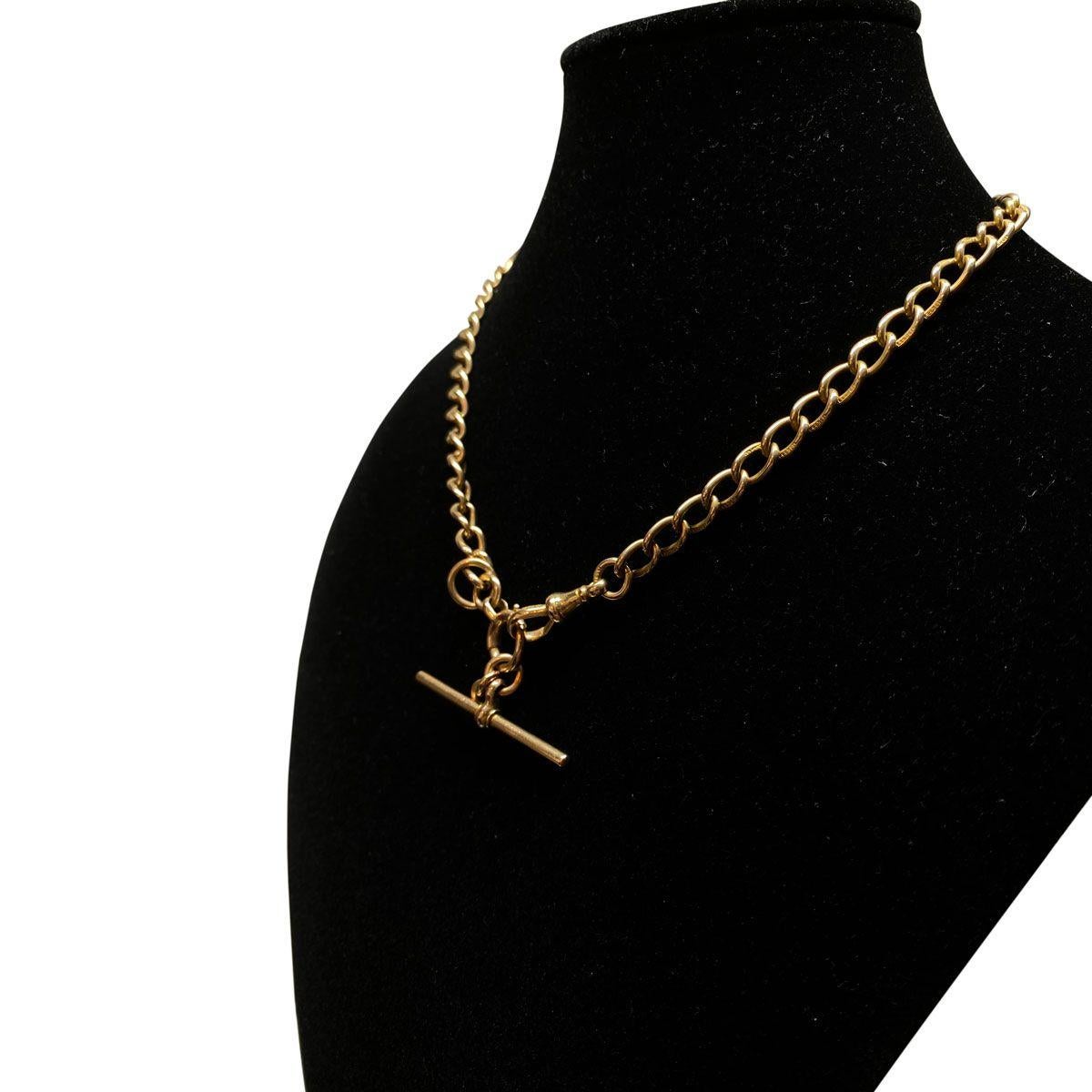 15 Karat Yellow Gold English Fob Curb Link Chain Necklace 1