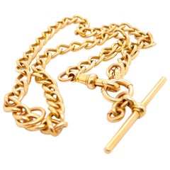15 Karat Yellow Gold English Fob Curb Link Chain Necklace