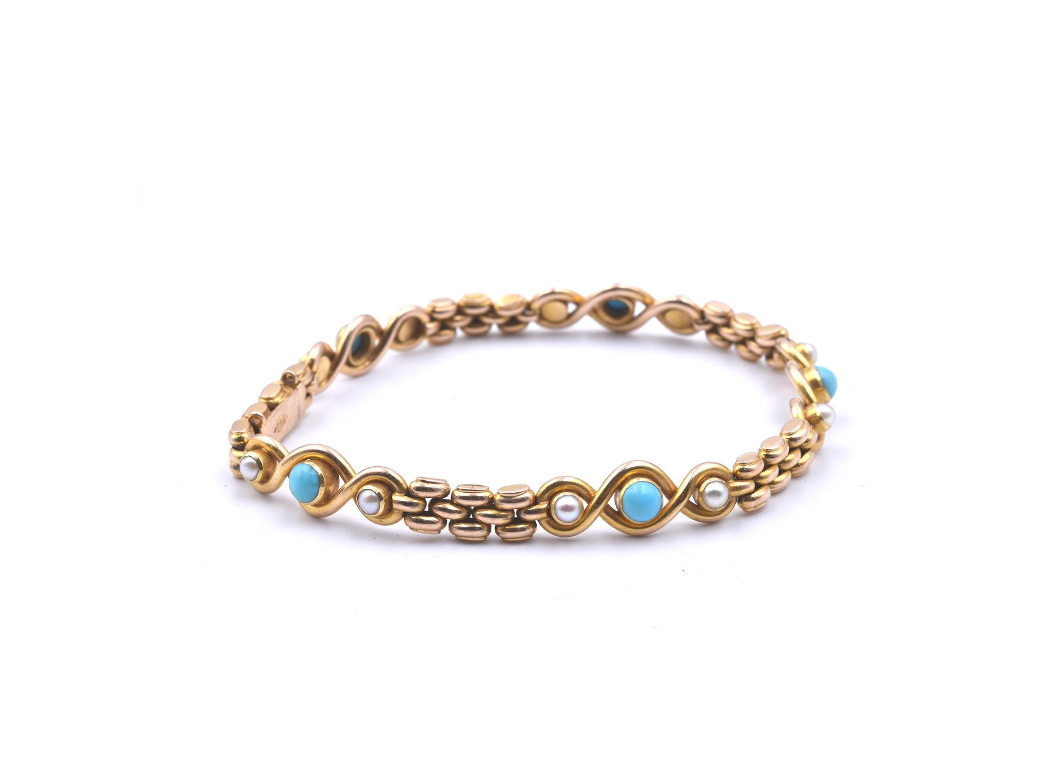 Designer: custom design
Material: 14 yellow gold
Dimensions: bracelet is 7-inch long and 7.82mm wide at the widest part of the bracelet
Weight: 17.85 grams
