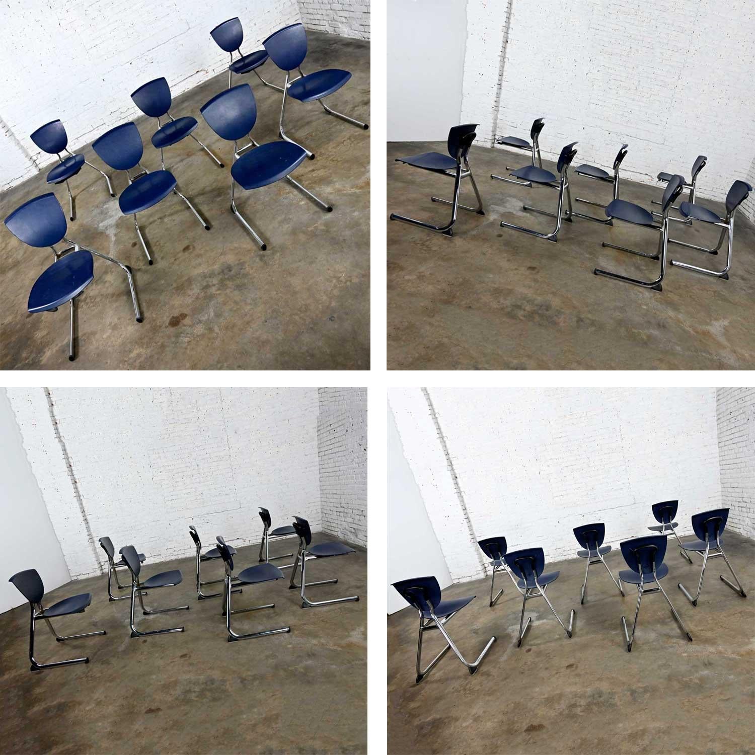 15 KI Krueger International Modern Blue Plastic & Chrome Stacking Dining Chairs For Sale 5