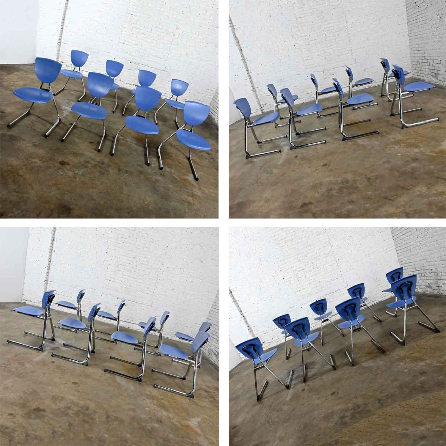 15 KI Krueger International Modern Blue Plastic & Chrome Stacking Dining Chairs For Sale 6