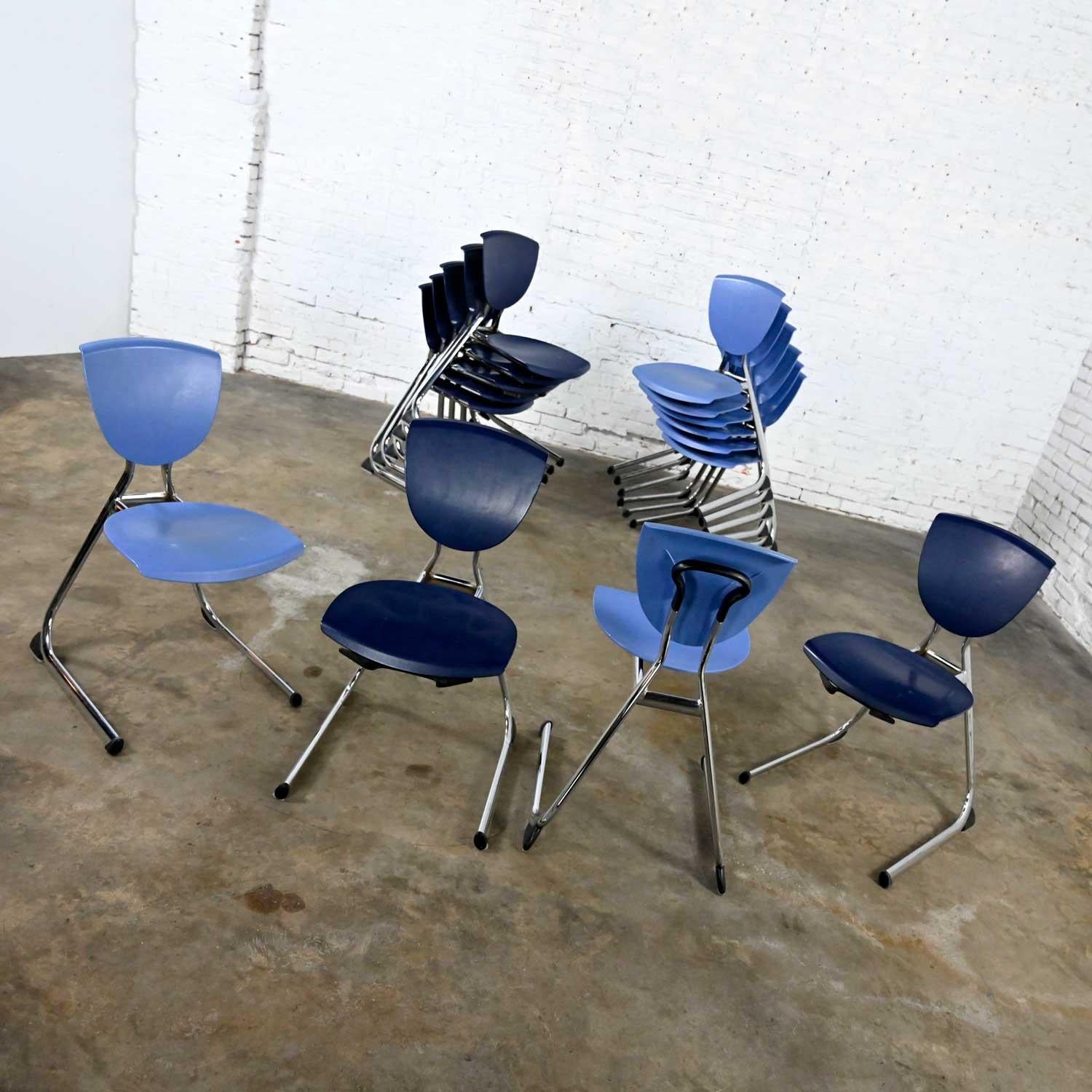 Unknown 15 KI Krueger International Modern Blue Plastic & Chrome Stacking Dining Chairs For Sale