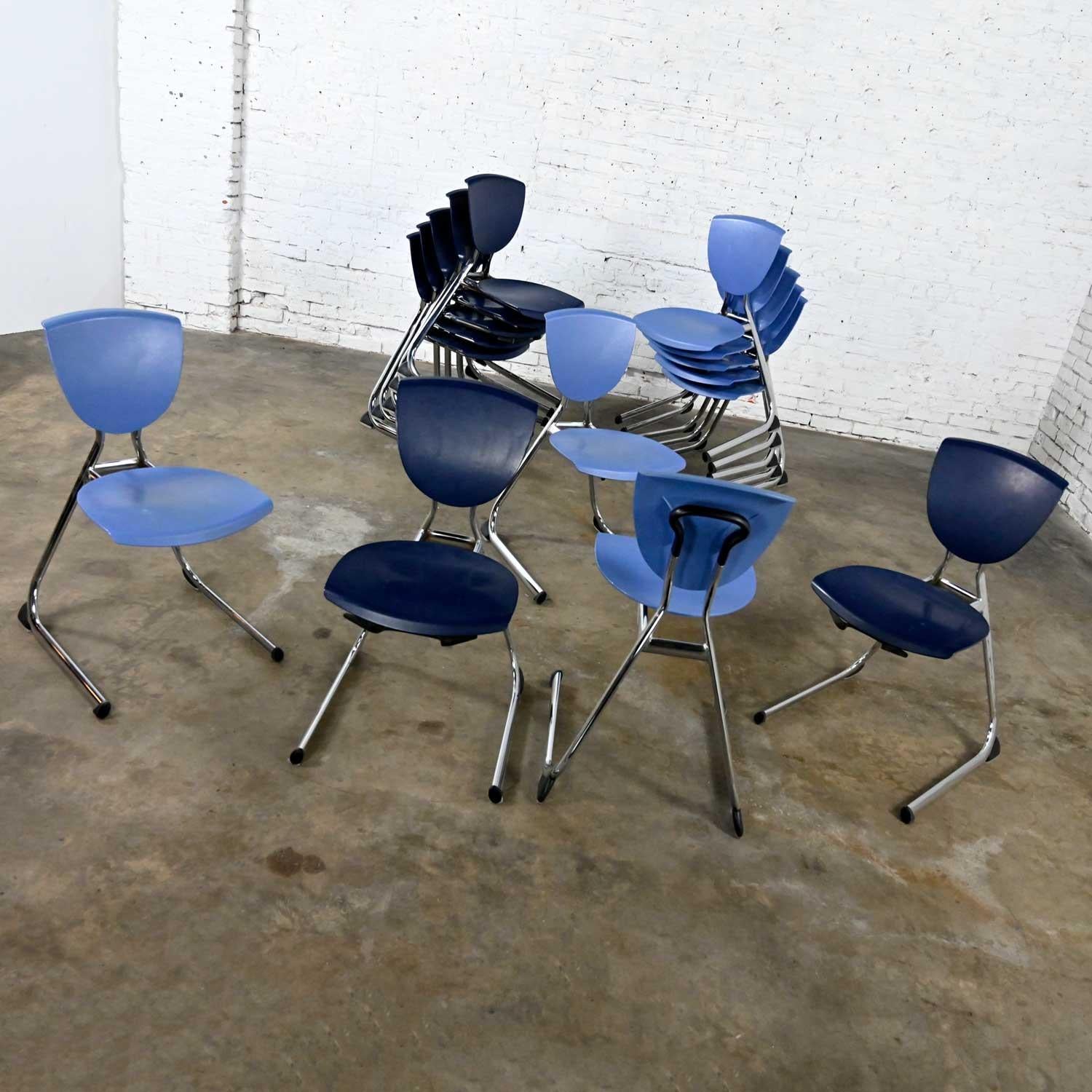 15 KI Krueger International Modern Blue Plastic & Chrome Stacking Dining Chairs For Sale 2