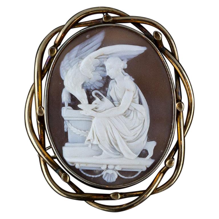 15 Kt Yellow Gold Victorian Antique Brooch with Cameo For Sale