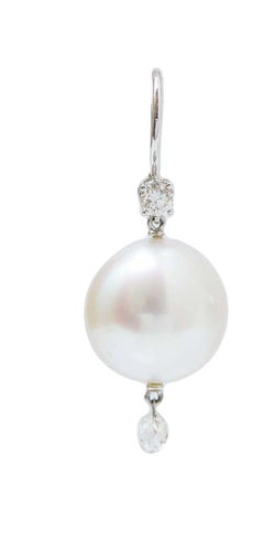 15 Mm South-sea Pearls, Briolé Diamonds, Diamonds, Platinum Dangle Earrings.