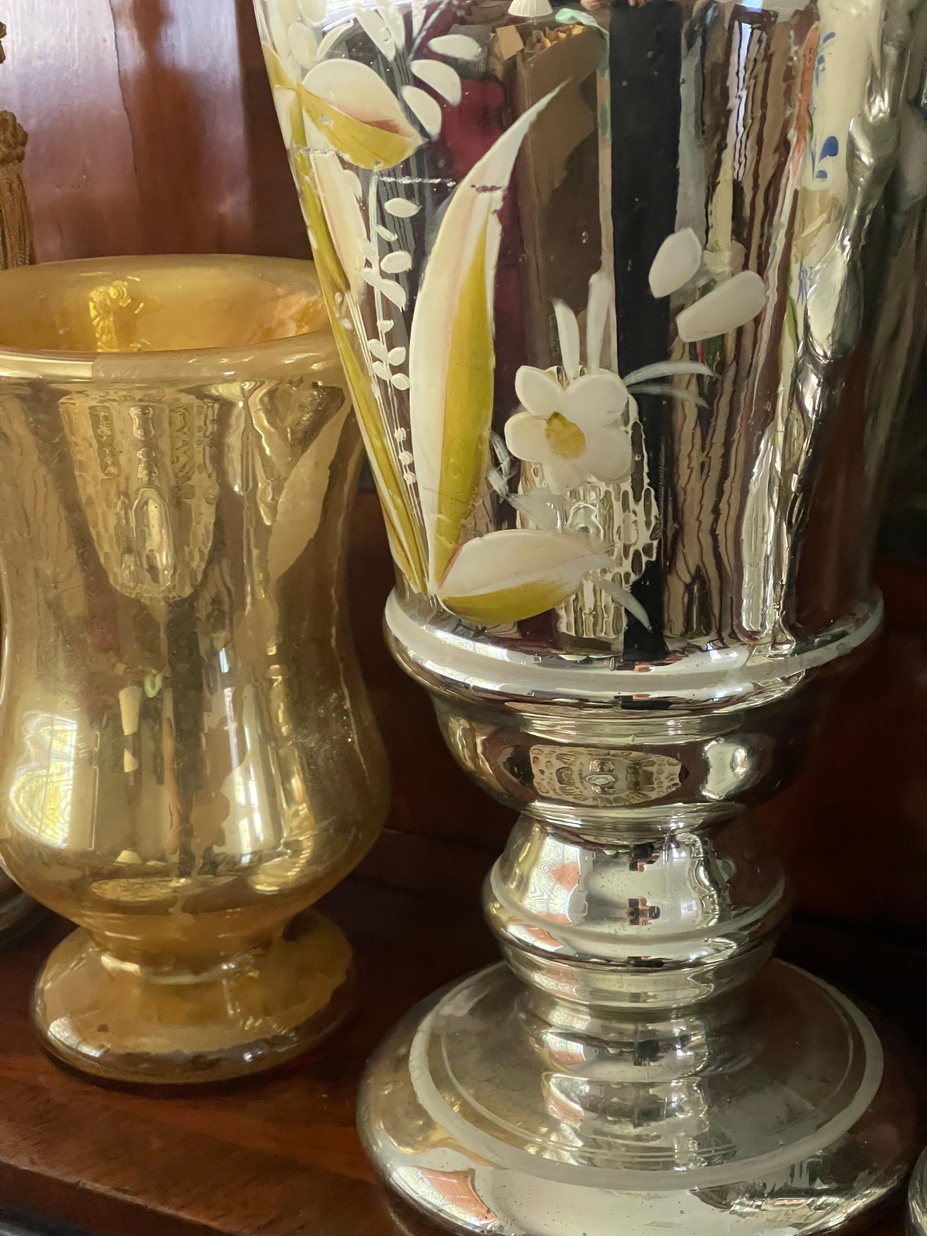 American 15 pcs Collection Mercury Glass Vases and Bowls For Sale