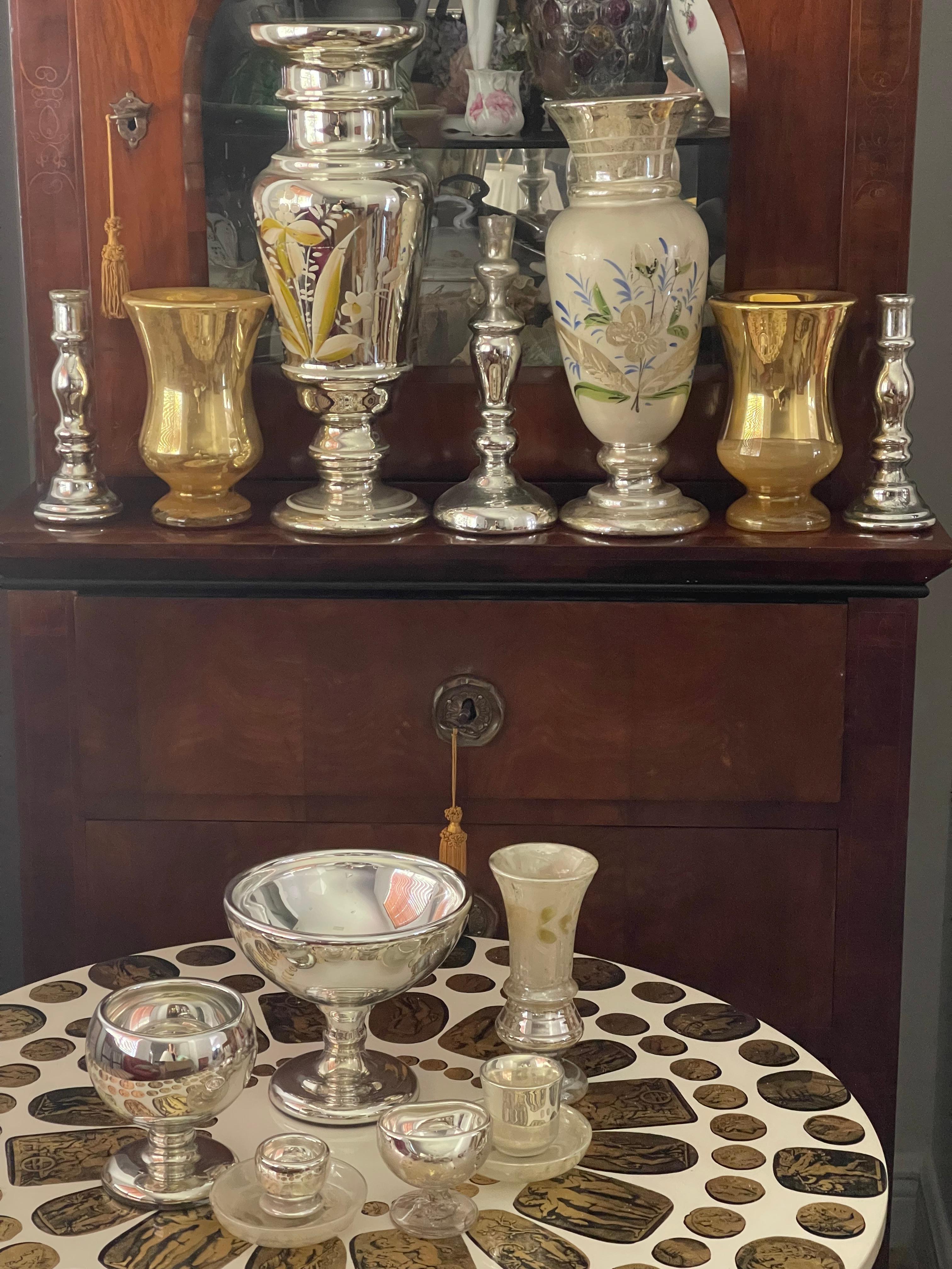 Early 20th Century 15 pcs Collection Mercury Glass Vases and Bowls For Sale