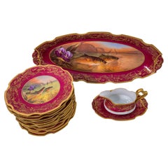 Juego de pescado de 15 piezas con fuente, salsera y 12 platos, rubí antiguo de Limoges