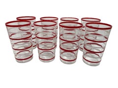 15 Piece Hand Painted Art Deco Cocktail Shaker Set with Red and White Bands