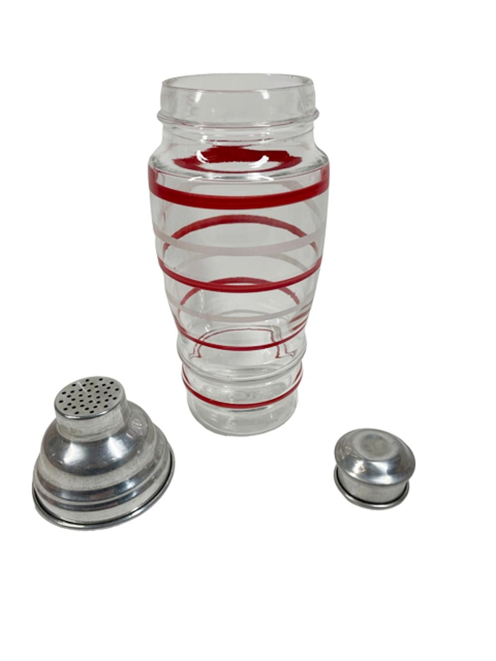 15 Piece Hand Painted Art Deco Cocktail Shaker Set with Red and White Bands For Sale 1