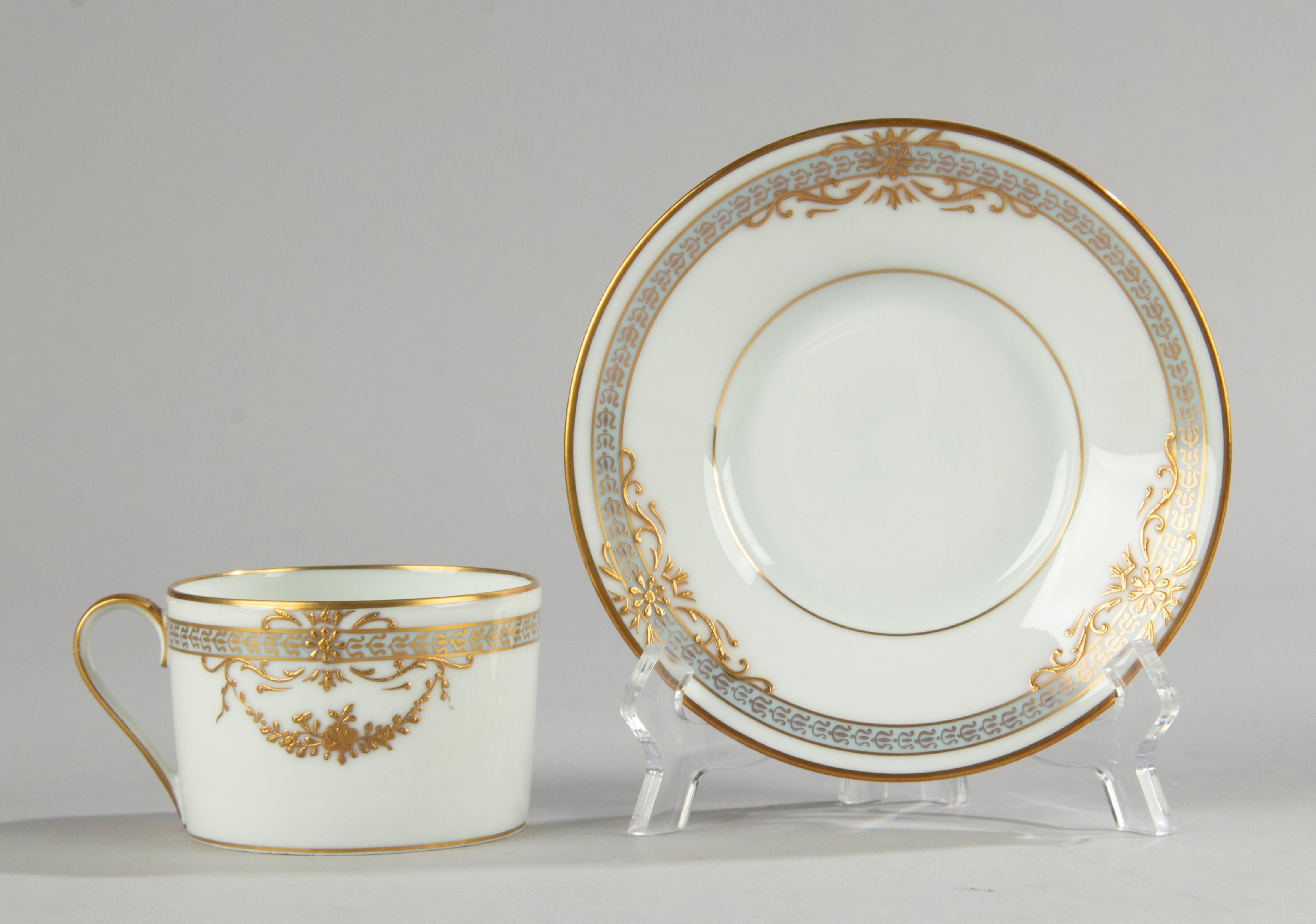 Louis XVI 15-Piece Porcelain Tea Set, Royal Limoges, Relief Gilded 