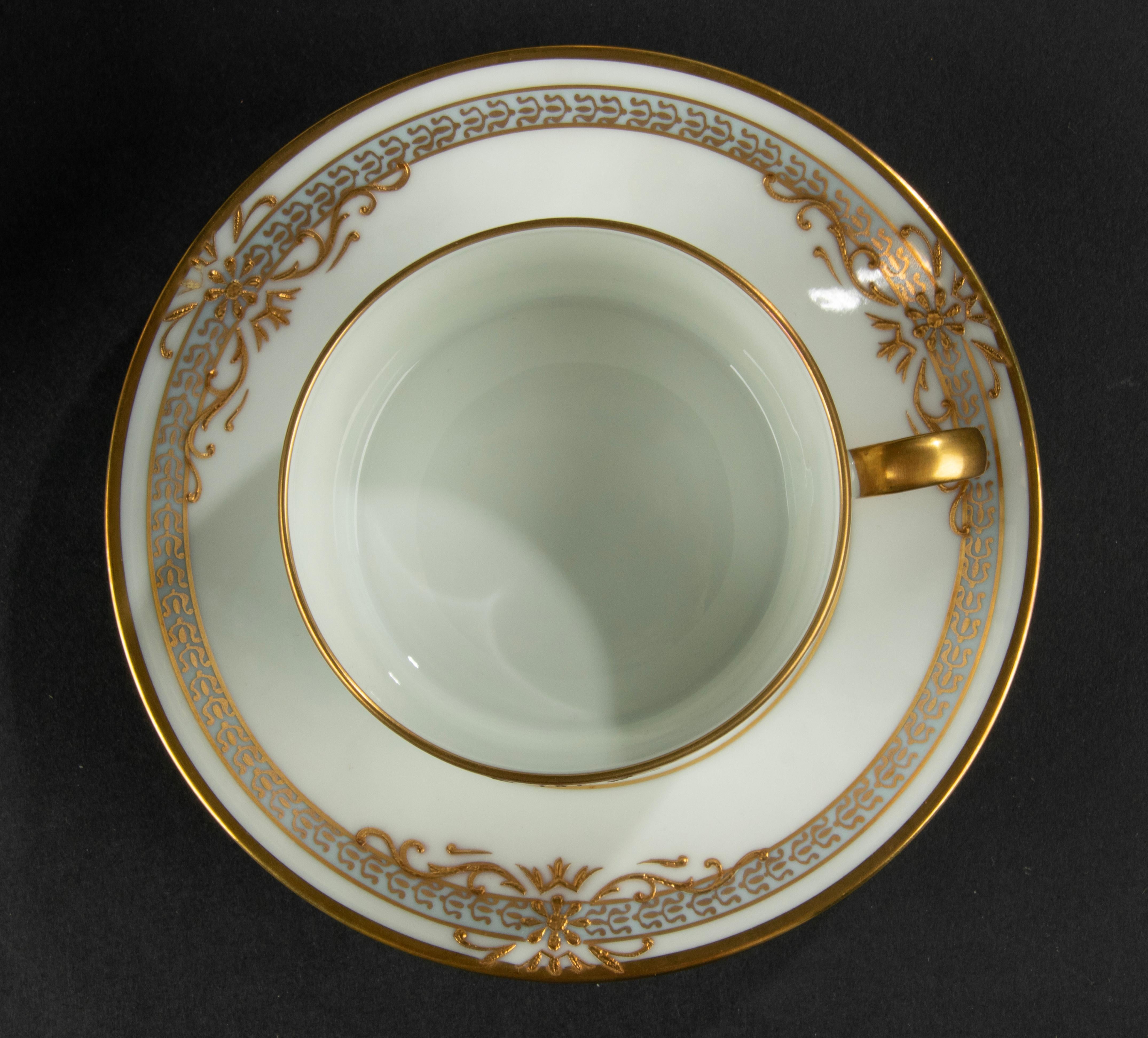 Hand-Crafted 15-Piece Porcelain Tea Set, Royal Limoges, Relief Gilded 