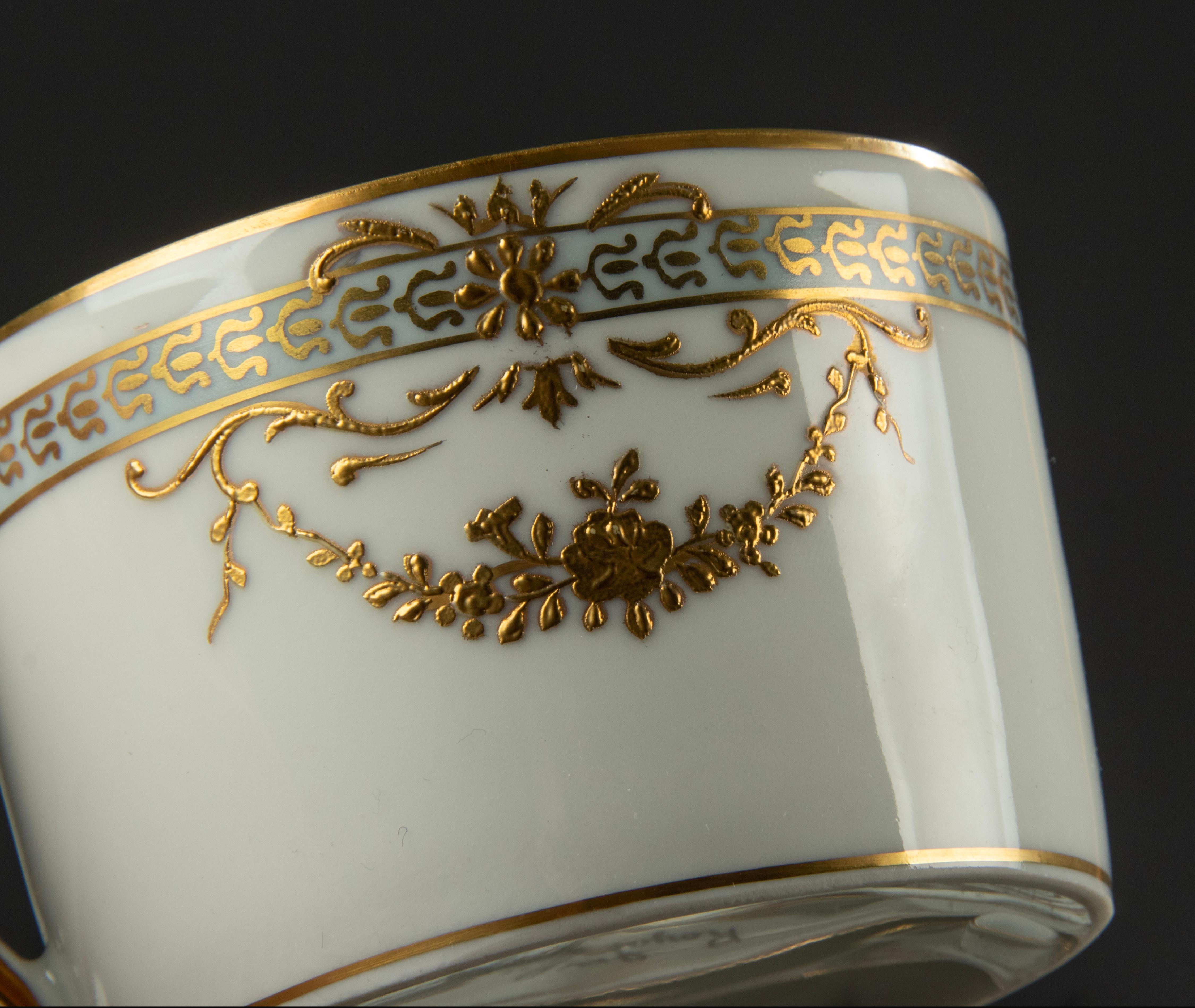 Late 20th Century 15-Piece Porcelain Tea Set, Royal Limoges, Relief Gilded 