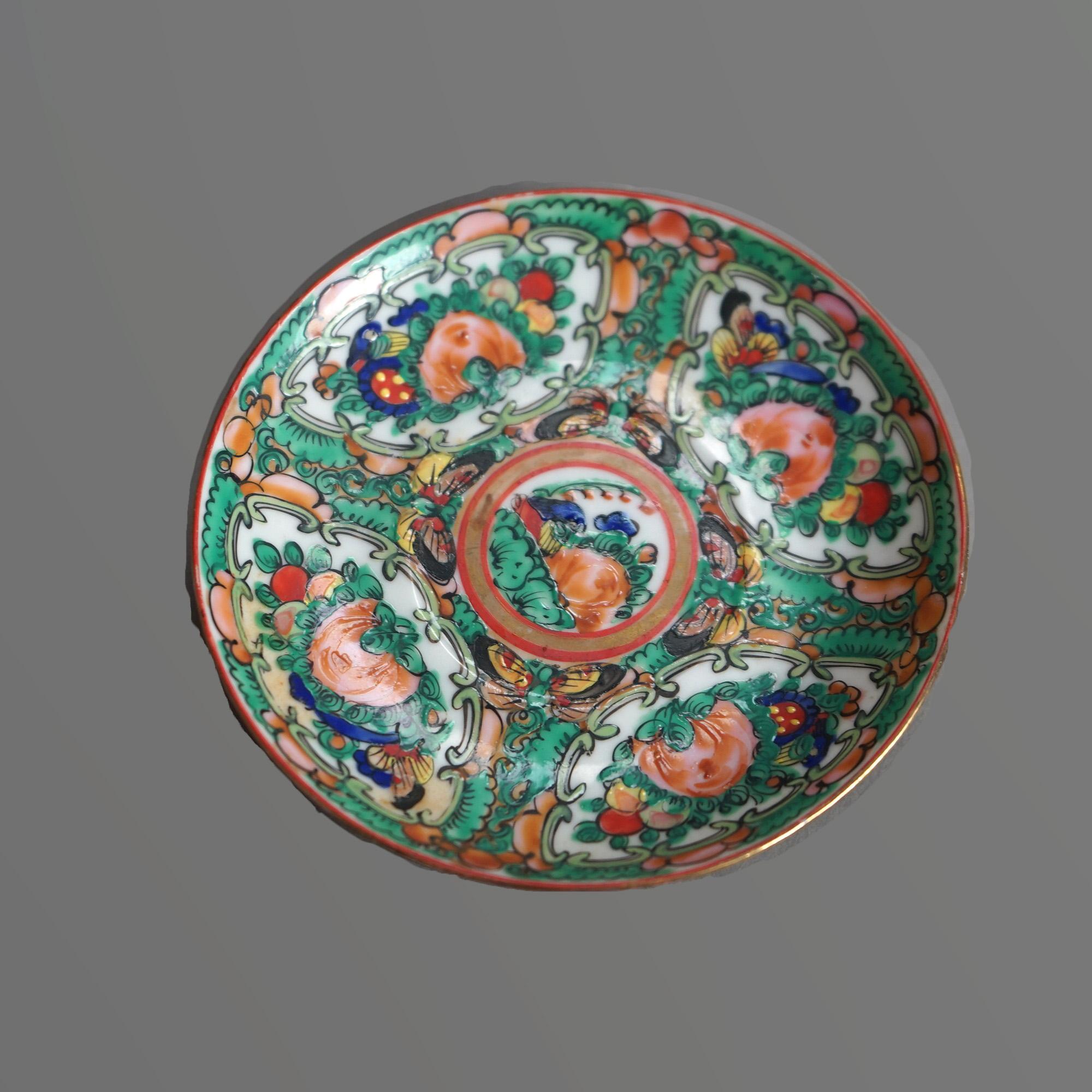 15 Pieces Antique Rose Medallion Enameled Porcelain Saucers with Genre & Garden Scenes C1920

Measures - 2 @ 4 1/2