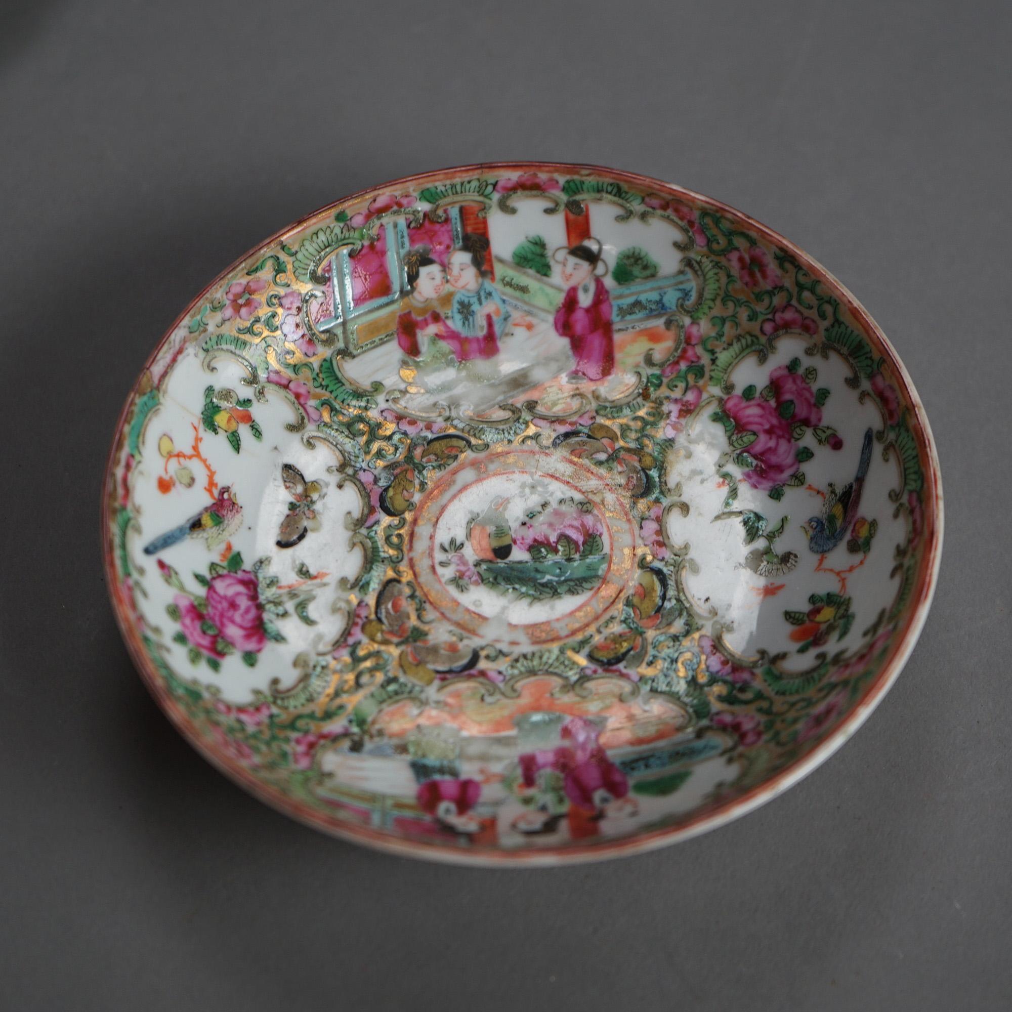 Asian 15 Pieces Antique Rose Medallion Enameled Porcelain Saucers C1920
