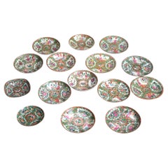 15 Pieces Antique Rose Medallion Enameled Porcelain Saucers C1920