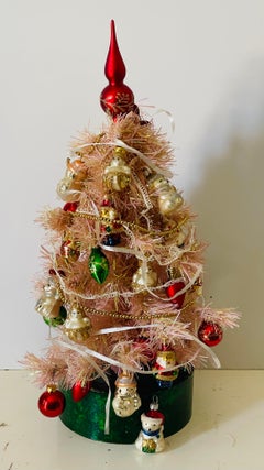 15” Pink Christmas Trees w Miniature German Ornaments