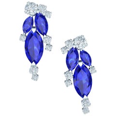 1.5 Sapphire and Diamond Cluster Drop Earrings White Gold