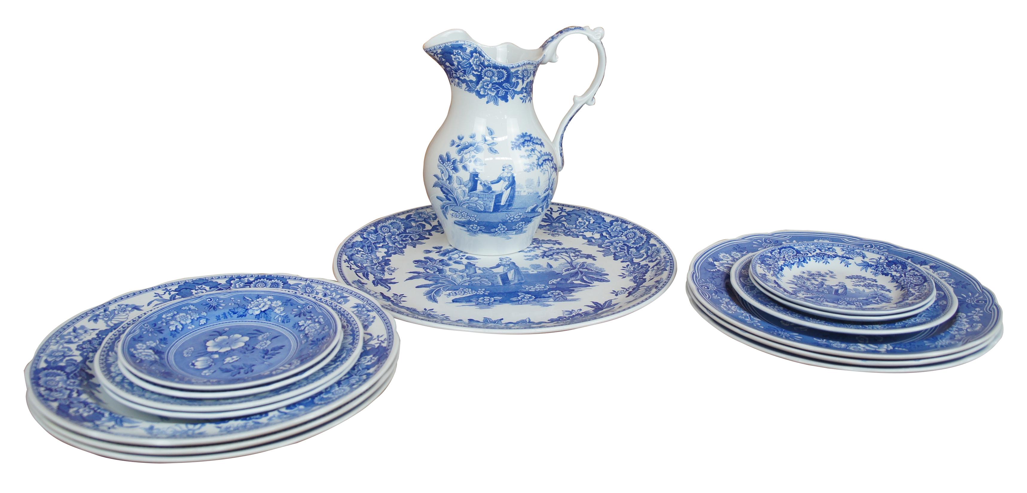 Fifteen pieces from the Spode Blue Room collection.

Measures: Pitcher- 7.375