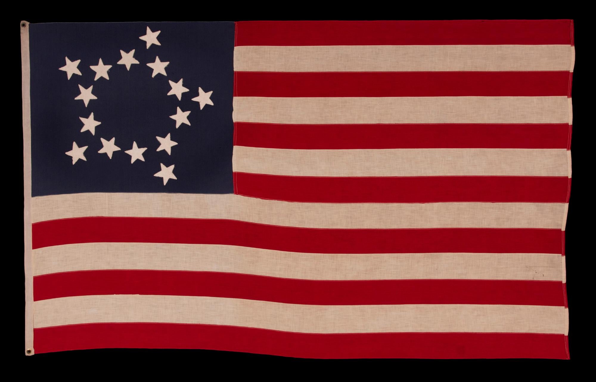15 Star antique American flag with an extremely rare “circle-star” version of the great star pattern and a complement of 13 stripes; made during the 1st quarter of the 20th century to either celebrate Kentucky statehood, or to commemorate the war of