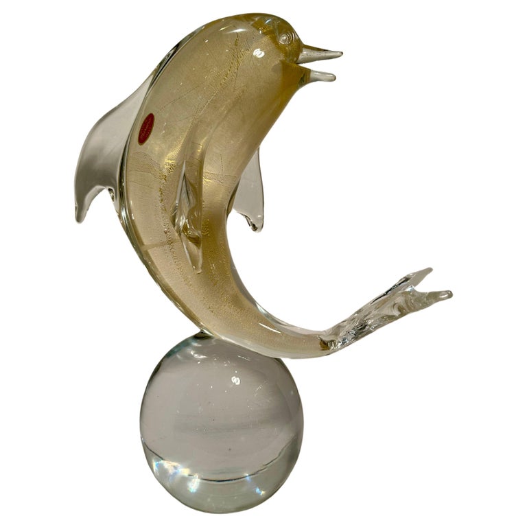Scultura di delfino in vetro artistico di Murano alta 15