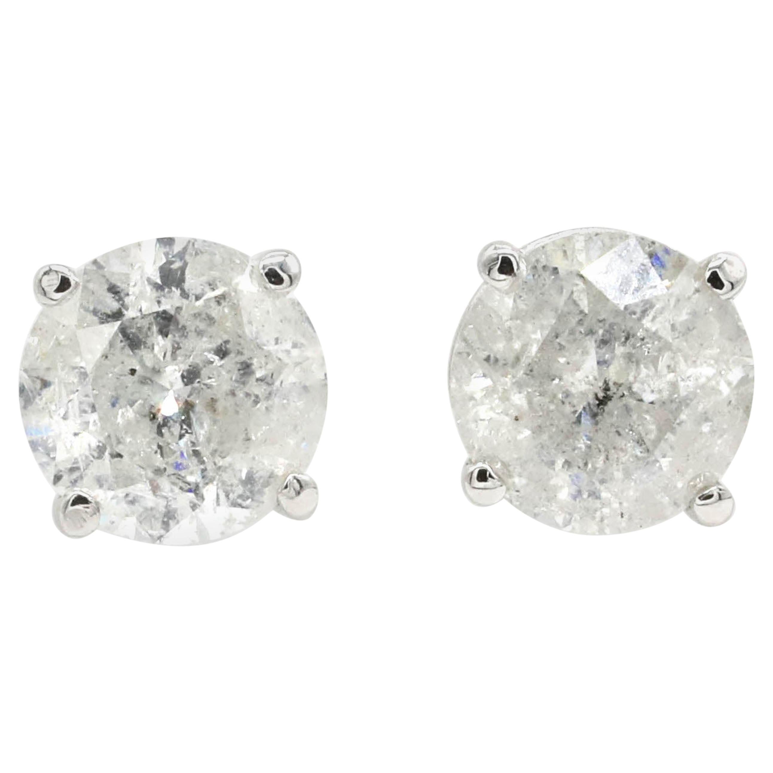 1.5 TCW Round Cut  Diamonds VS2/GH Solitaire Stud Earrings 14 Karat White Gold For Sale
