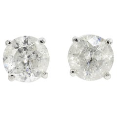1.5 TCW Round Cut  Diamonds VS2/GH Solitaire Stud Earrings 14 Karat White Gold