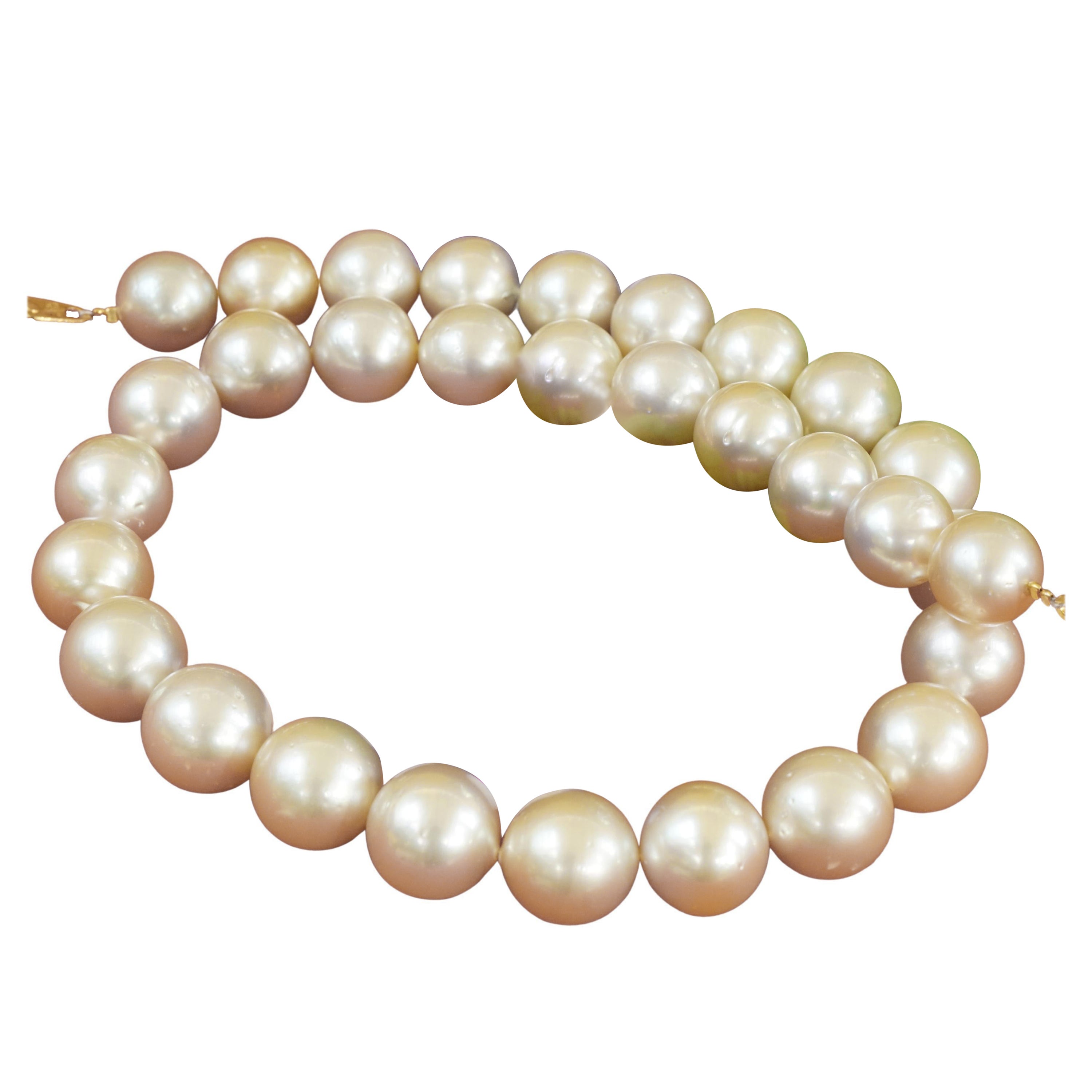 Collana di perle dei mari del sud da 15 a 13 mm AAA+ Champagne chiaro Finissima lucentezza rotonda