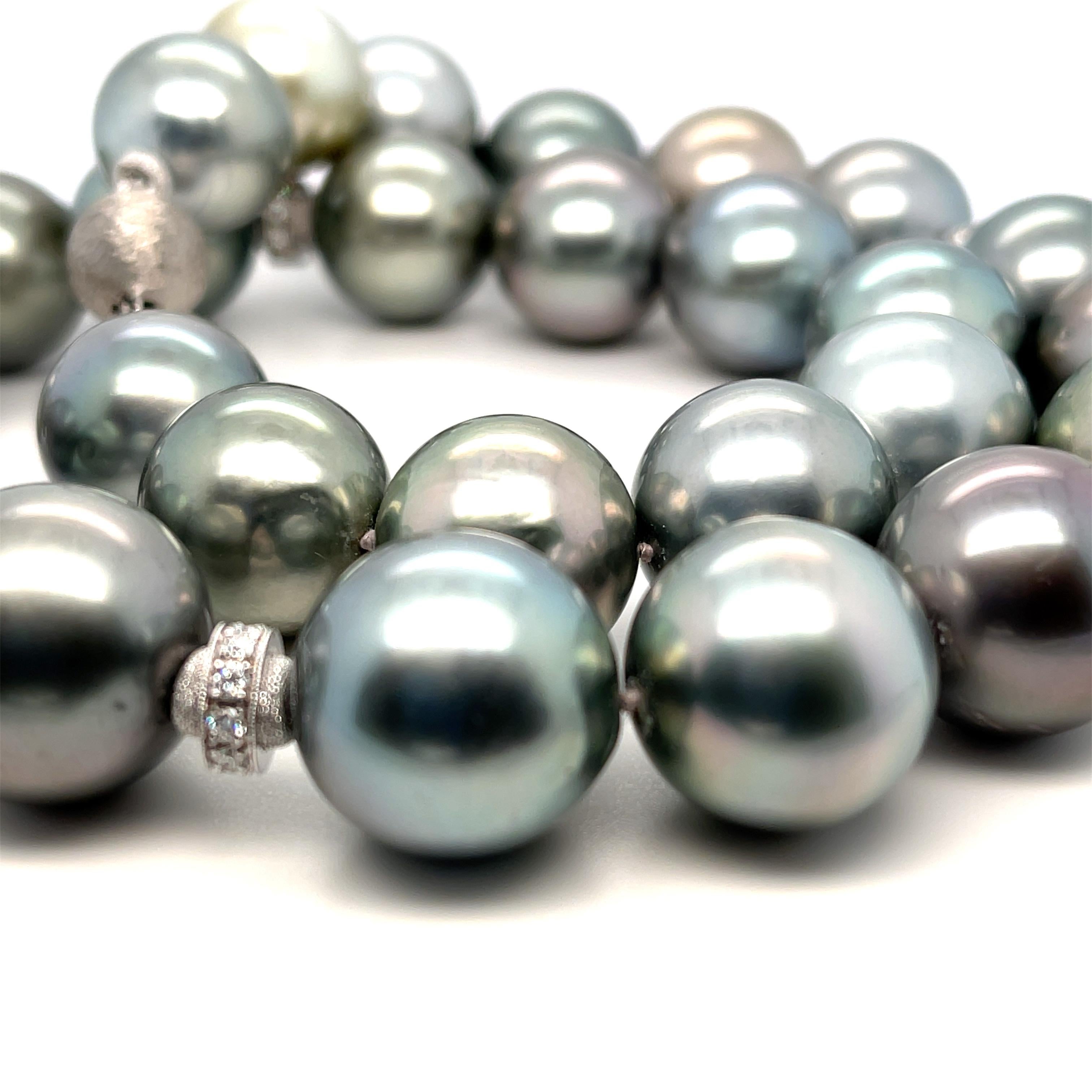 Artisan Silver Gray South Sea Pearl Necklace with Diamond and White Gold Accents For Sale