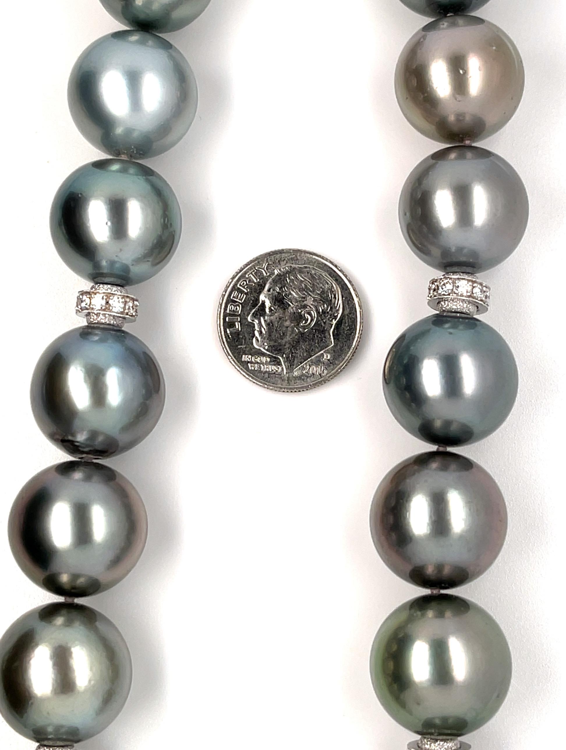 Women's or Men's Silver Gray South Sea Pearl Necklace with Diamond and White Gold Accents