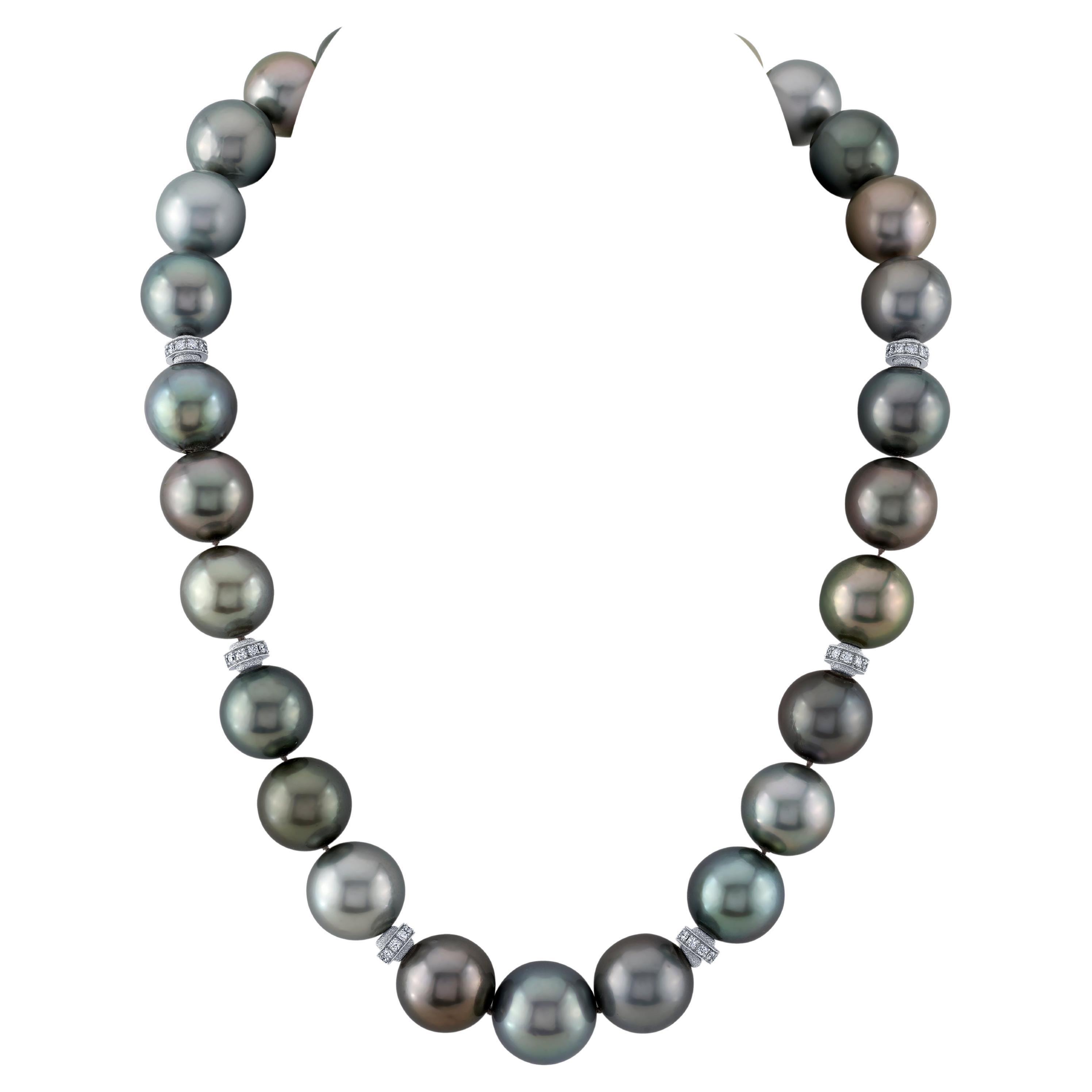Silver Gray South Sea Pearl Necklace with Diamond and White Gold Accents For Sale