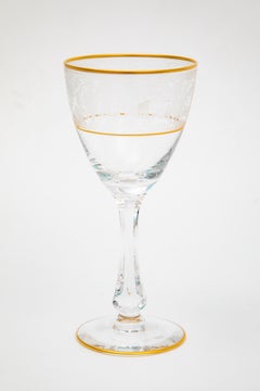 15 Vintage Goblets, Double 24 Karat Gold Trimmed With Nice Etched Design