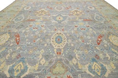 15 x 17 Apadana's Modern Sultanabad Allover Designed Wool Rug Handmade In Gray