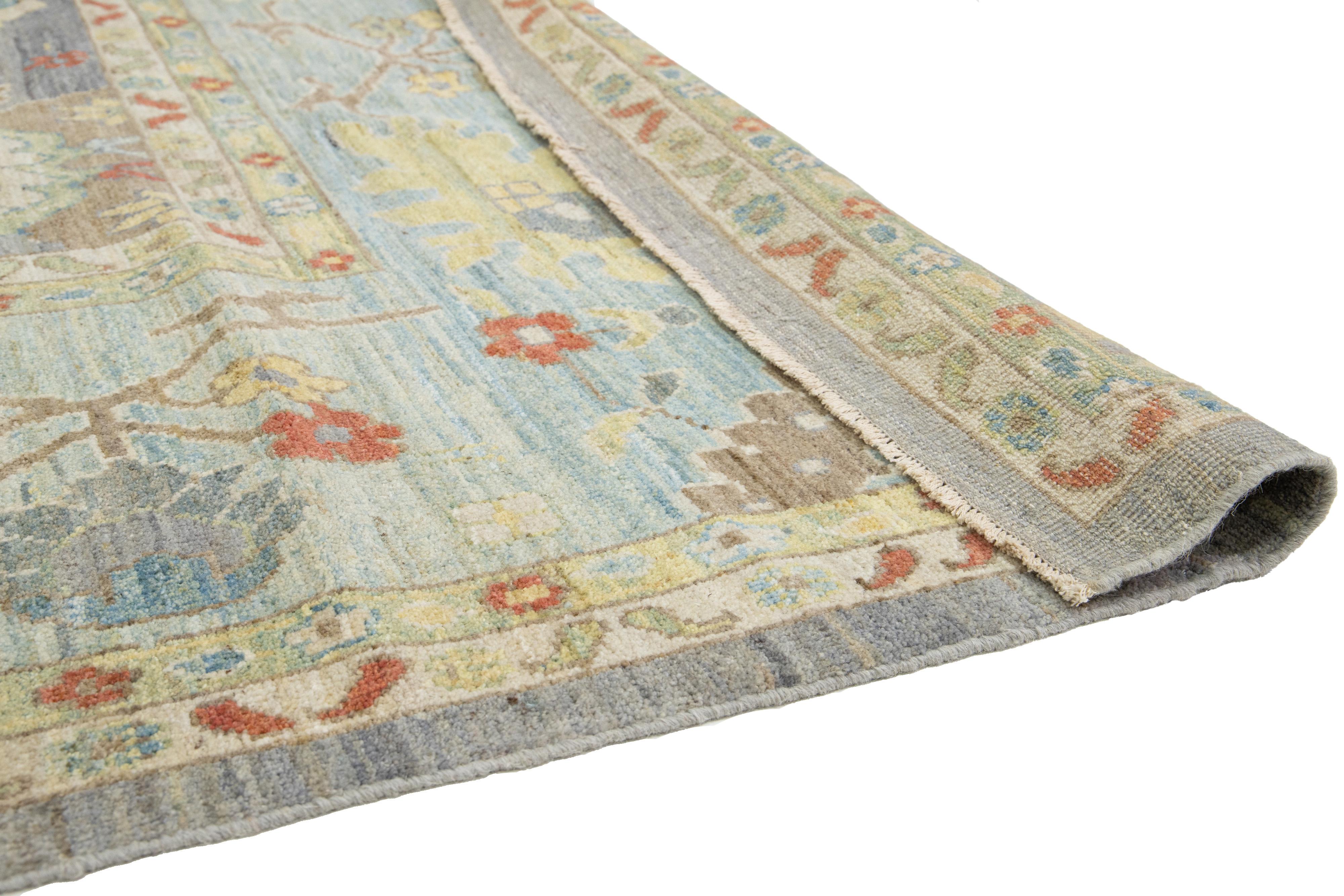 Hand-Knotted 15 x 17 Apadana's Modern Sultanabad Allover Designed Wool Rug Handmade In Gray For Sale