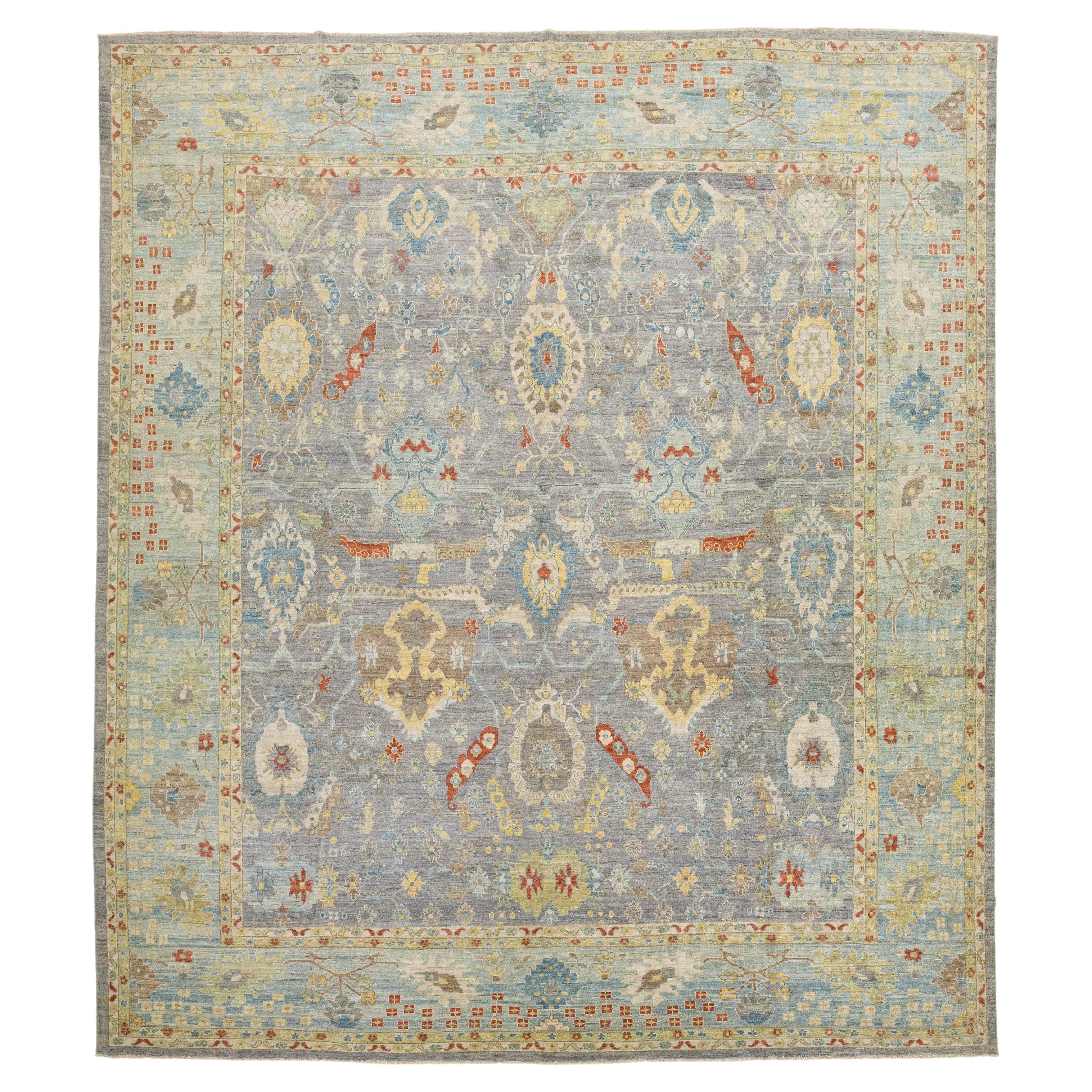 15 x 17 Apadana's Moderner Sultanabad Allover Designed Wollteppich Handgefertigt in Grau