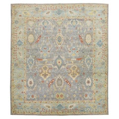 15 x 17 Alfombra moderna de lana Sultanabad Allover de Apadana hecha a mano en gris