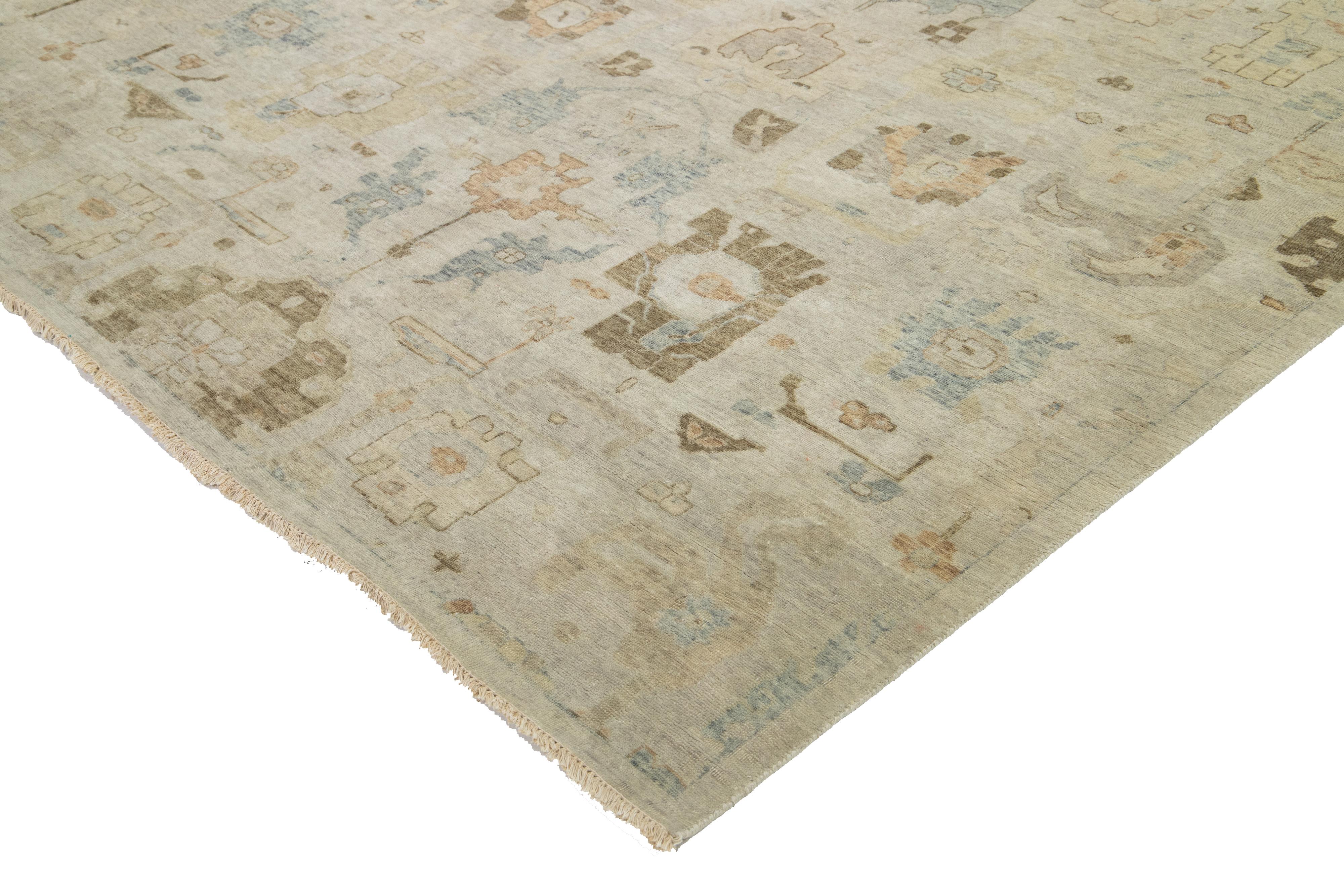 15 x 19 Modern Artisan Collection Handmade Indian Wool Rug In Earthy Tones For Sale 6