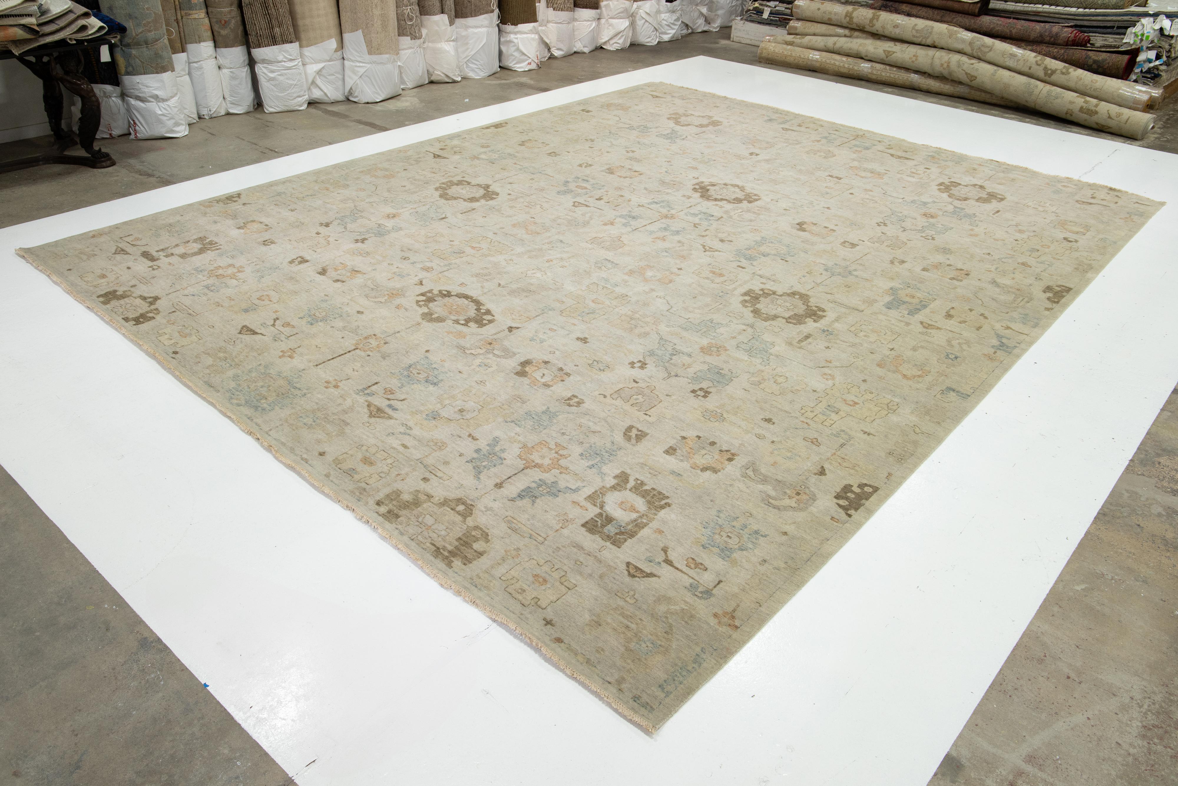 Hand-Knotted 15 x 19 Modern Artisan Collection Handmade Indian Wool Rug In Earthy Tones For Sale