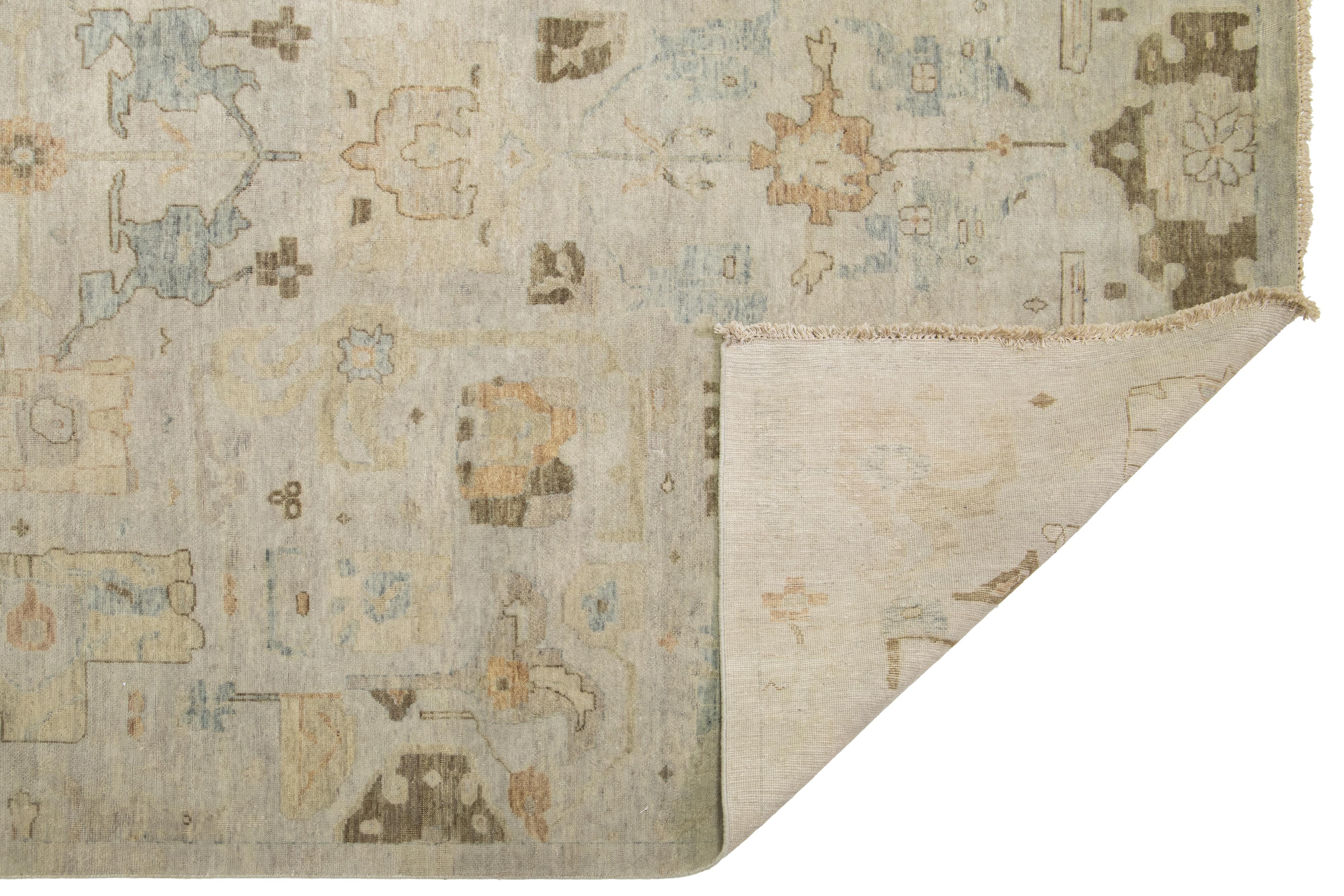 Contemporary 15 x 19 Modern Artisan Collection Handmade Indian Wool Rug In Earthy Tones For Sale
