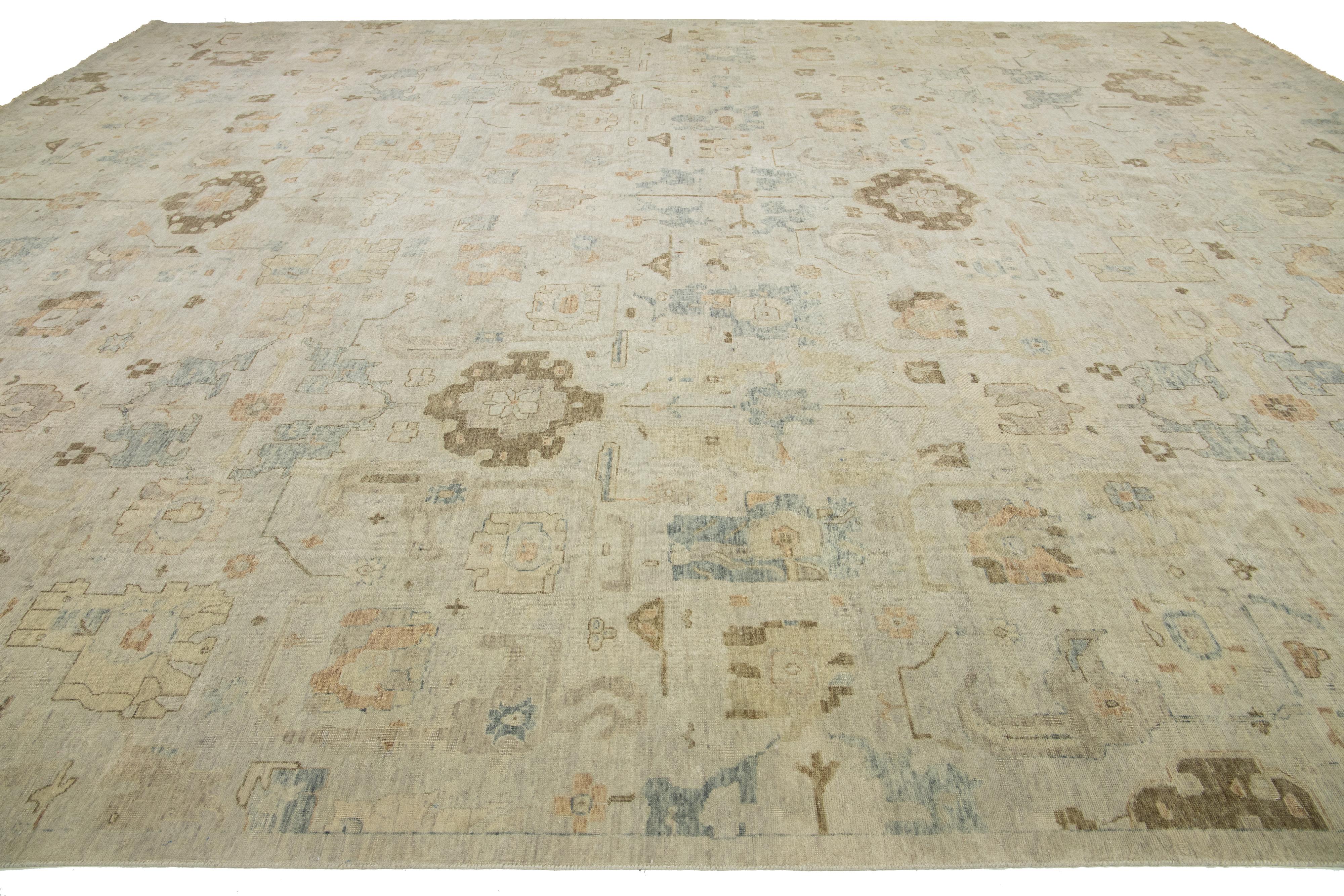15 x 19 Modern Artisan Collection Handmade Indian Wool Rug In Earthy Tones For Sale 1