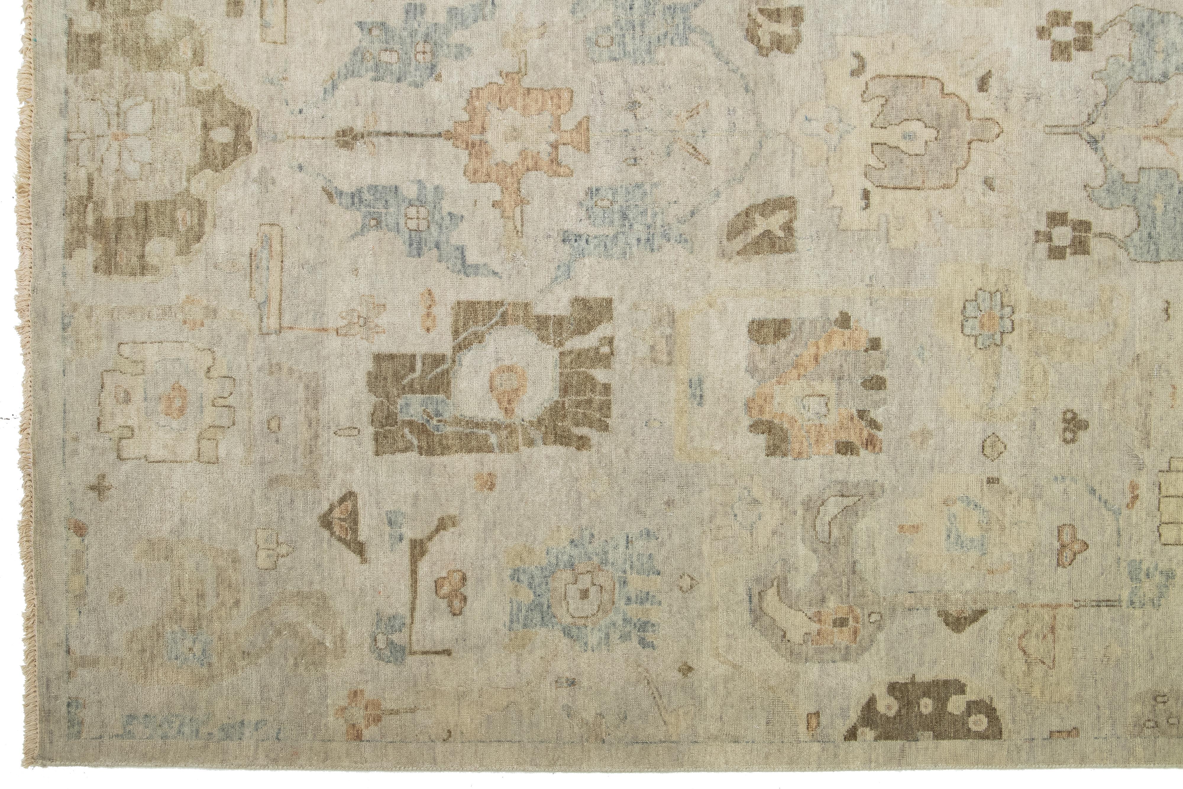 15 x 19 Modern Artisan Collection Handmade Indian Wool Rug In Earthy Tones For Sale 2