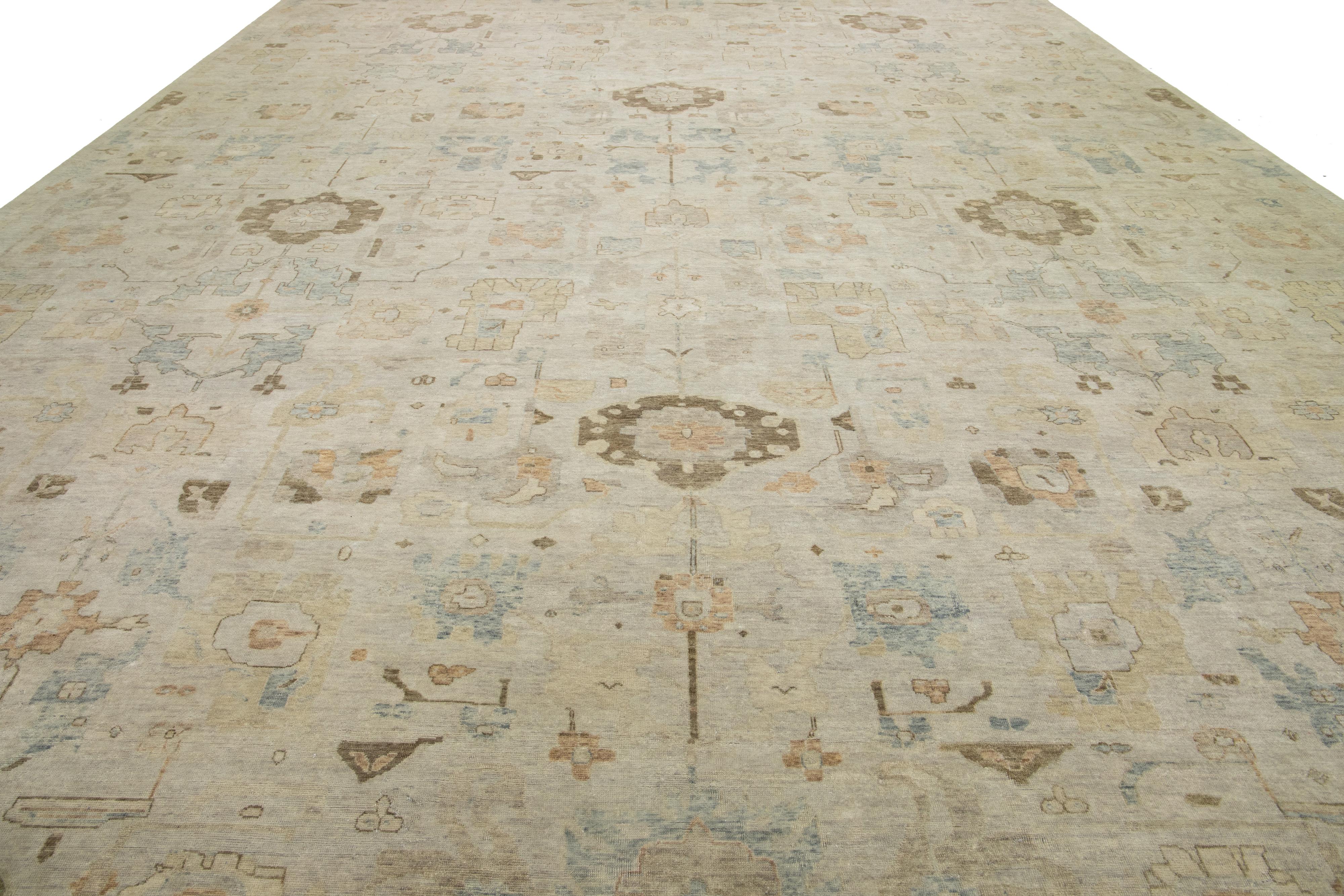 15 x 19 Modern Artisan Collection Handmade Indian Wool Rug In Earthy Tones For Sale 3