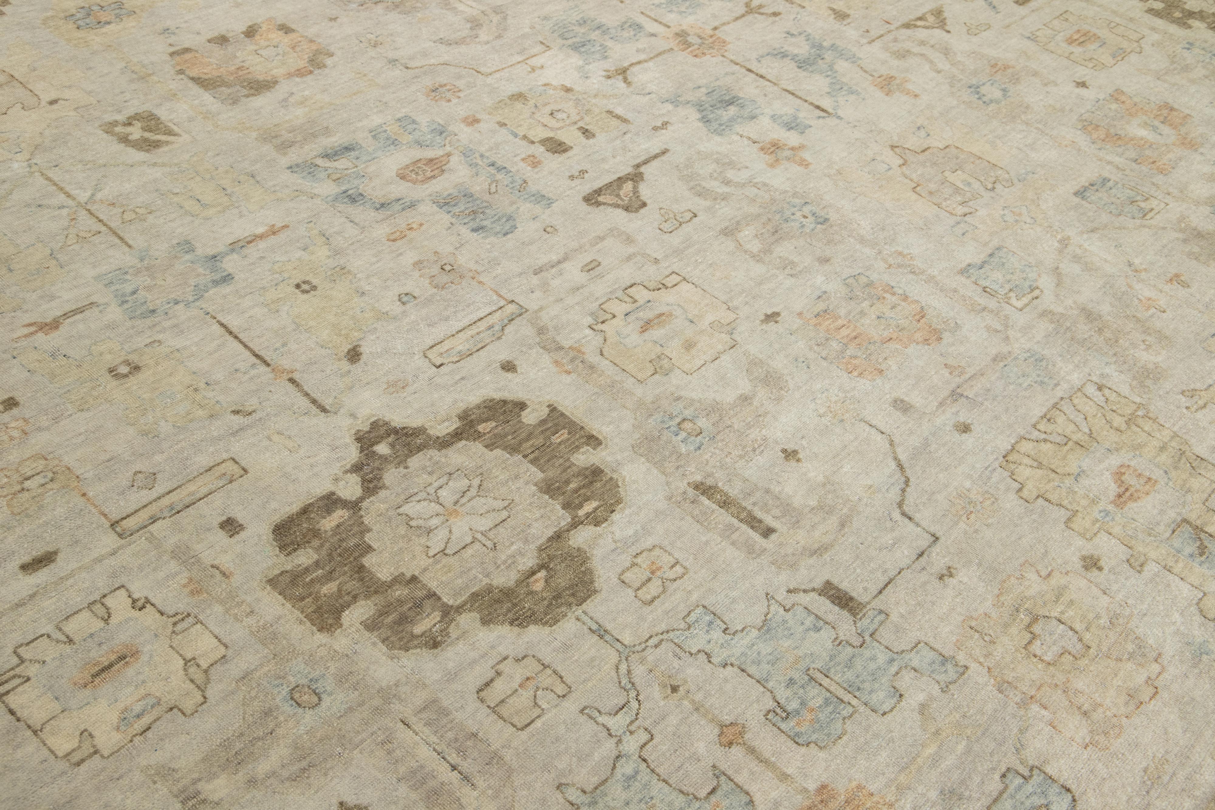 15 x 19 Modern Artisan Collection Handmade Indian Wool Rug In Earthy Tones For Sale 4