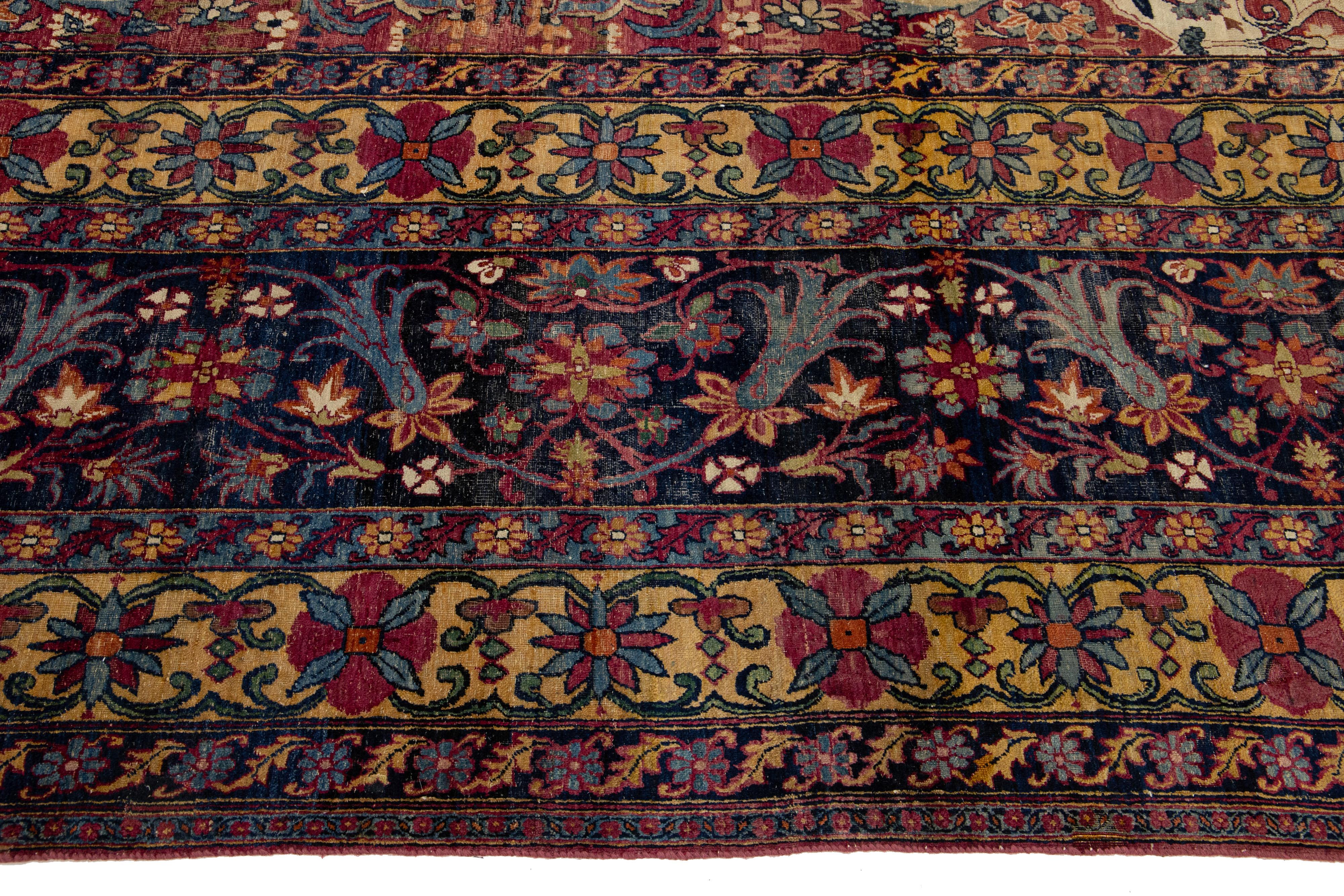 15 x 22 Einzigartiger antiker Kerman Persischer Roter Wollteppich mit Allover Design im Angebot 3
