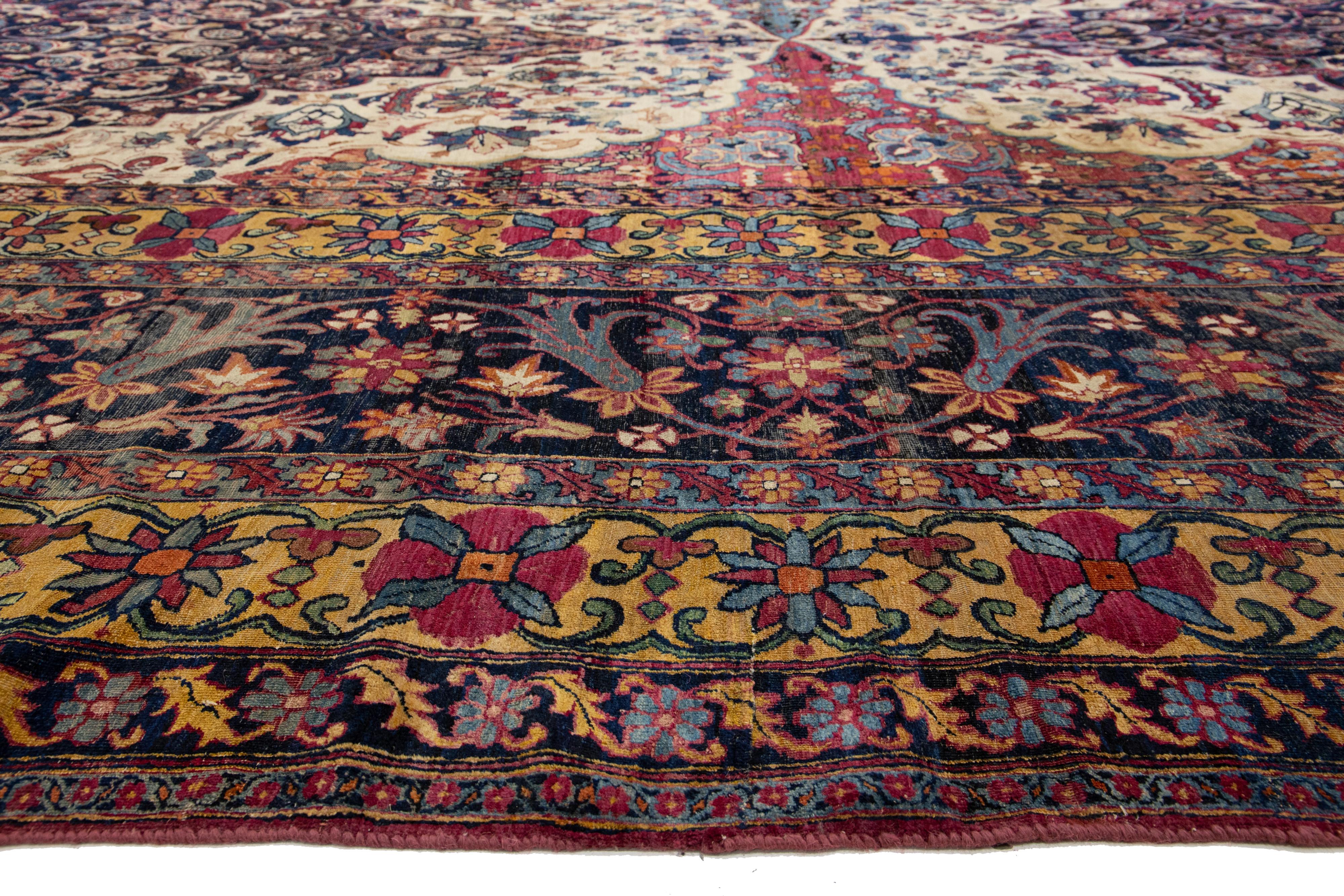 15 x 22 Einzigartiger antiker Kerman Persischer Roter Wollteppich mit Allover Design (Kirman) im Angebot