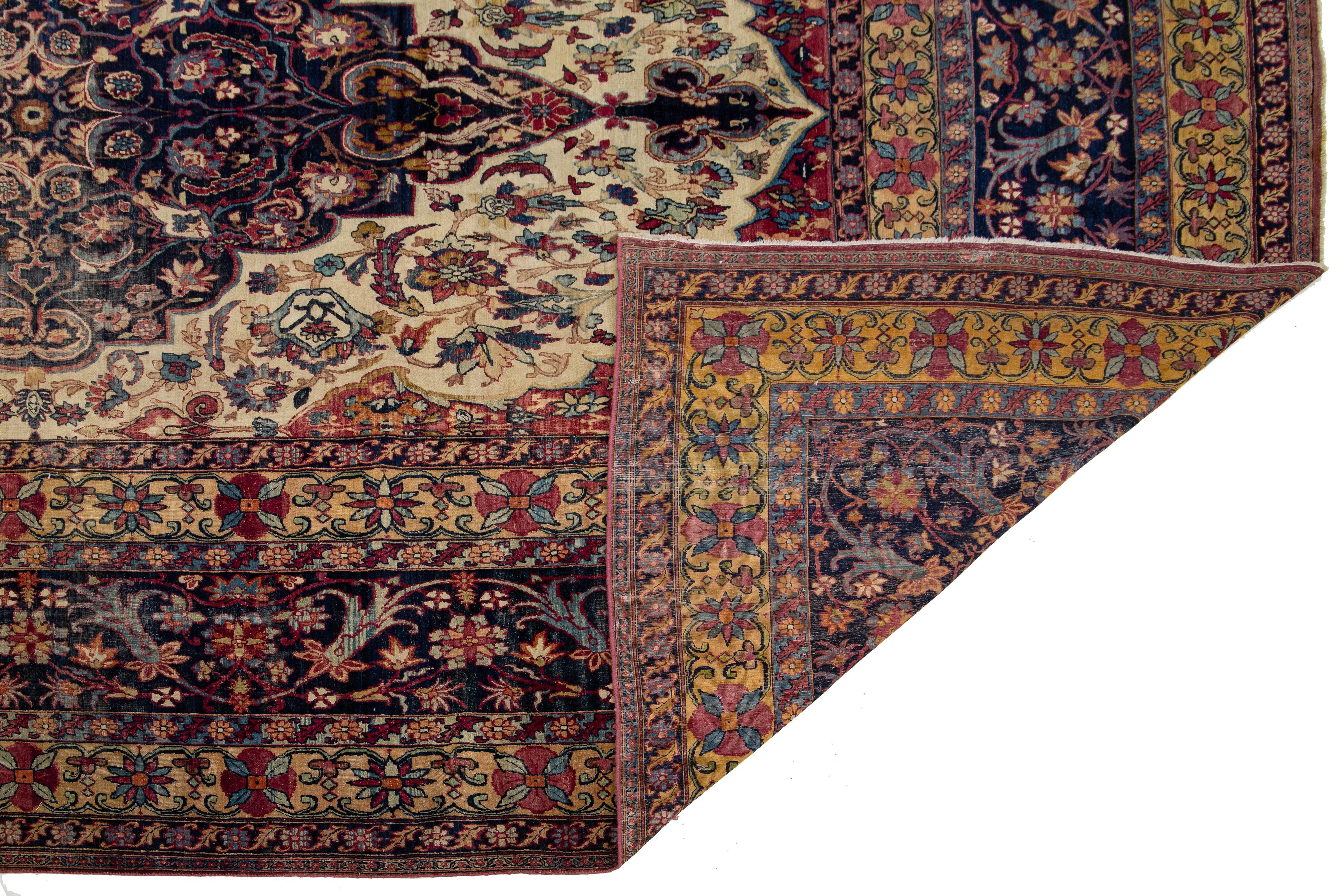 15 x 22 Einzigartiger antiker Kerman Persischer Roter Wollteppich mit Allover Design im Zustand „Gut“ im Angebot in Norwalk, CT