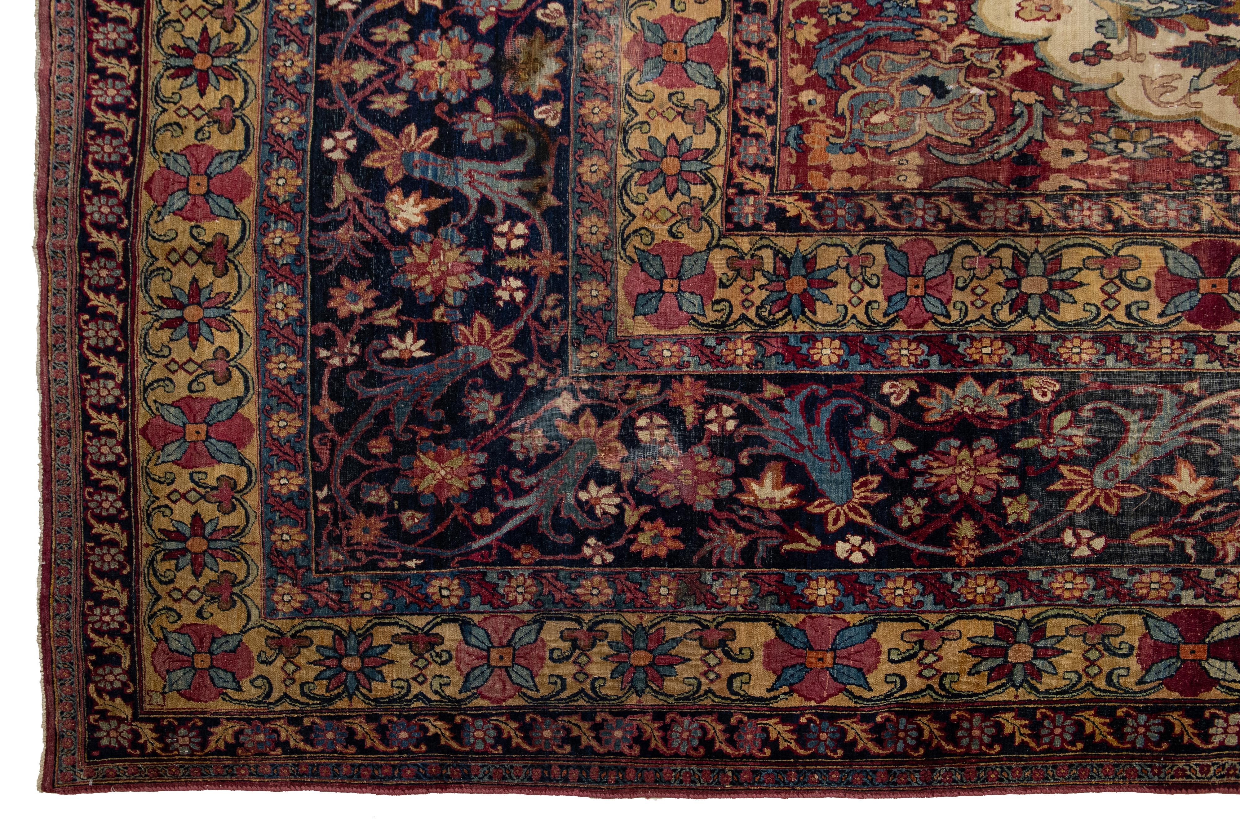 15 x 22 Einzigartiger antiker Kerman Persischer Roter Wollteppich mit Allover Design (Wolle) im Angebot